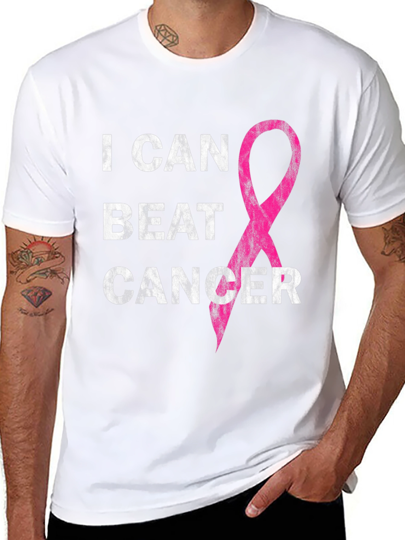 Black I Can Beat Cancer Awareness T-Shirt view 8