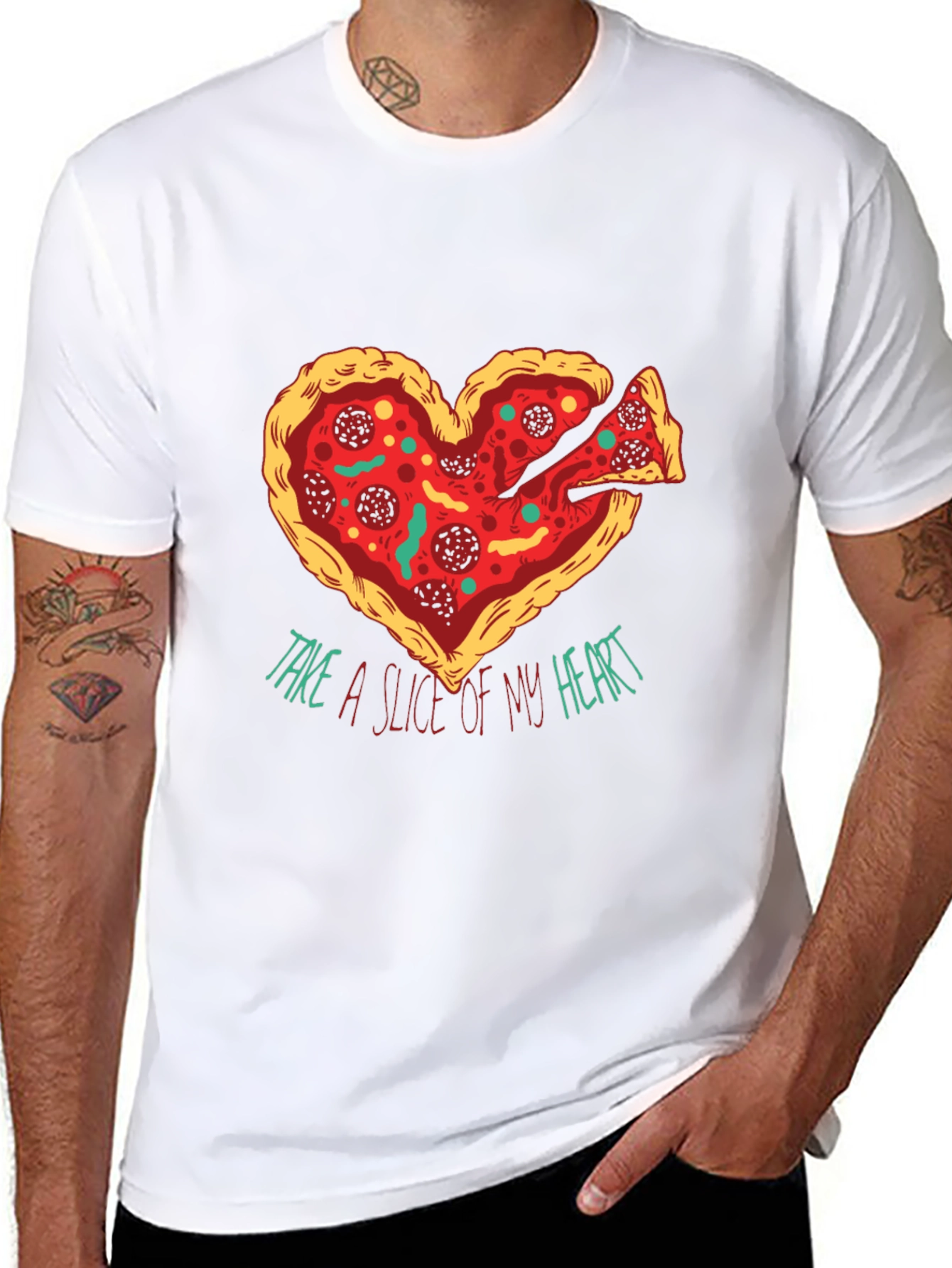 Black Pizza Heart Graphic T-Shirt: Take a Slice view 8