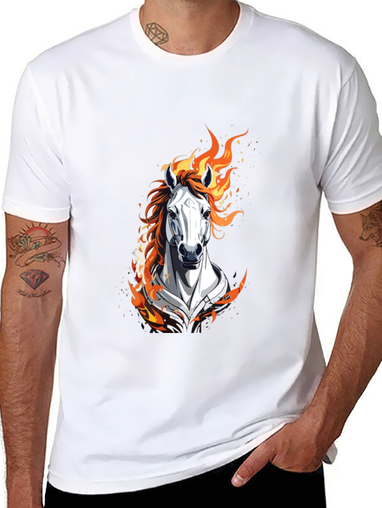 Black Fiery Horse Graphic Black T-Shirt view 8