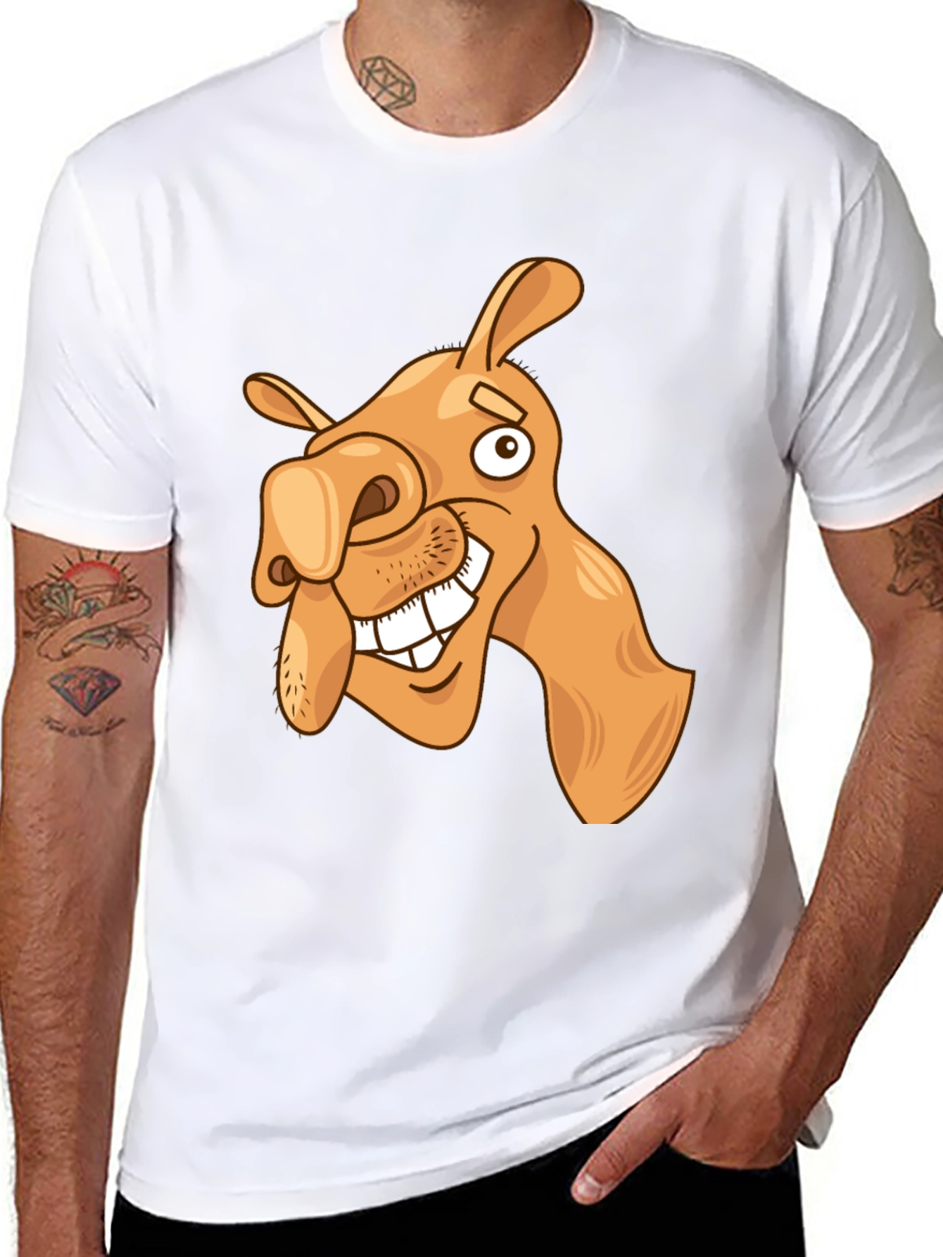 Black Funny Camel Cartoon Graphic Black T-Shirt view 8