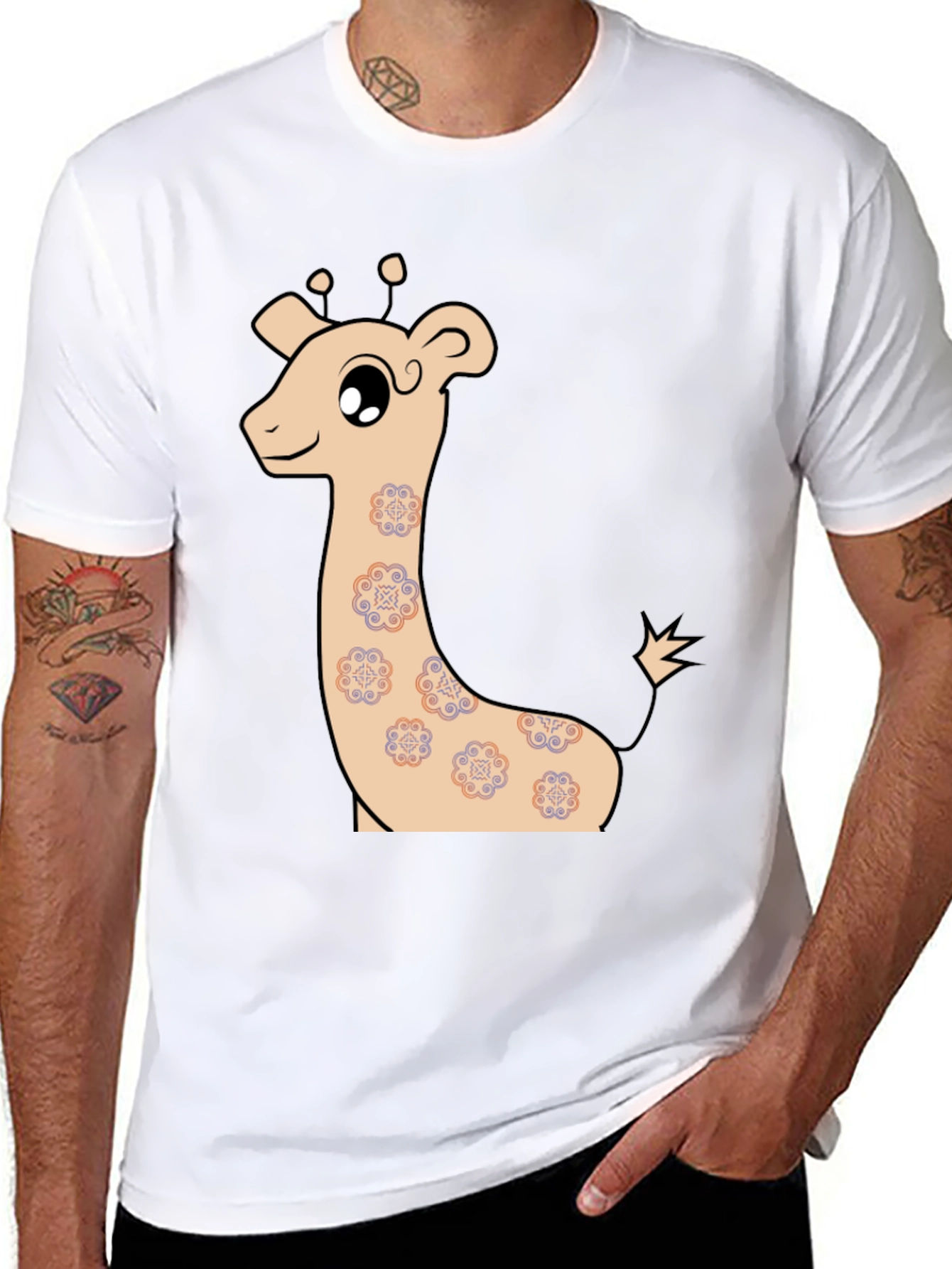 Black Cute Giraffe Graphic T-Shirt view 8