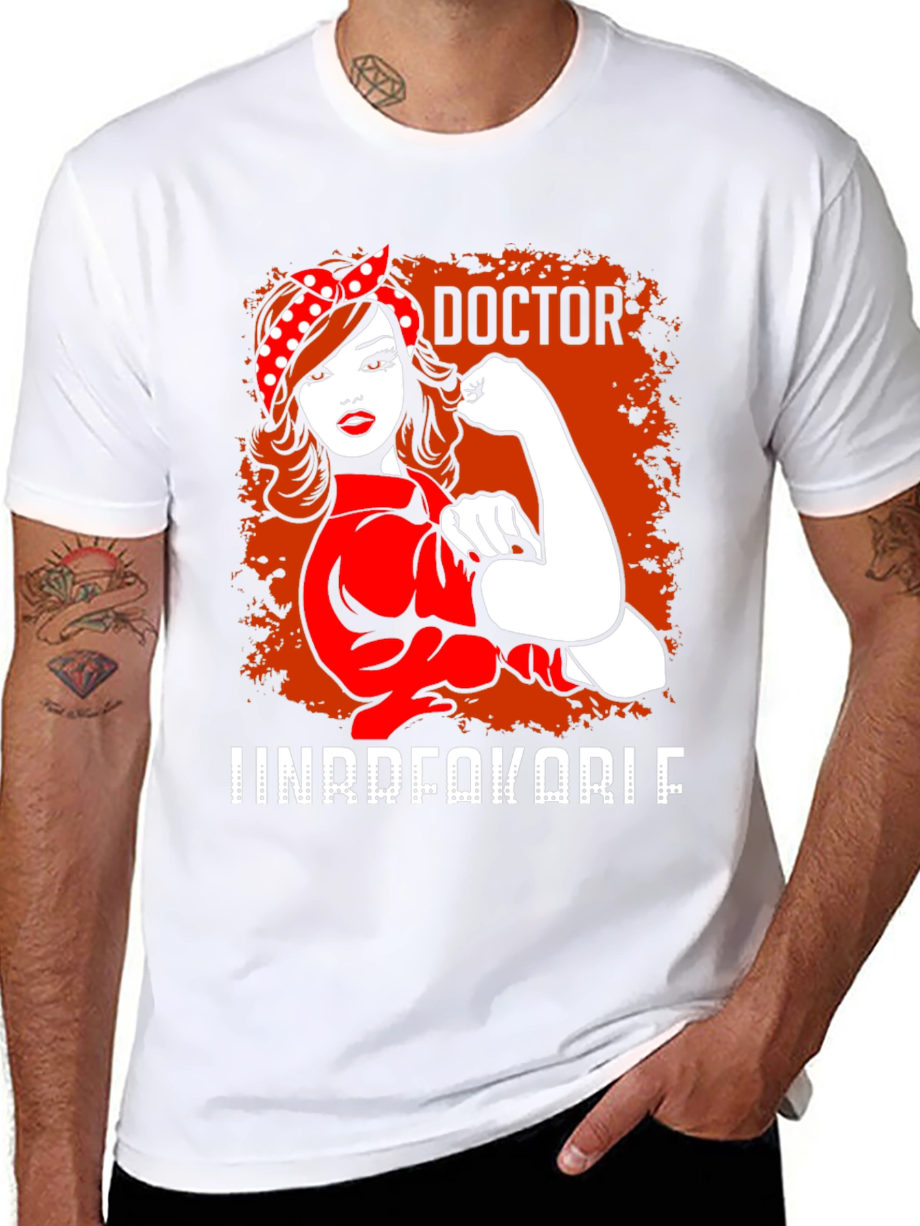 Black Doctor Unbreakable T-Shirt - Rosie the Riveter Style view 8