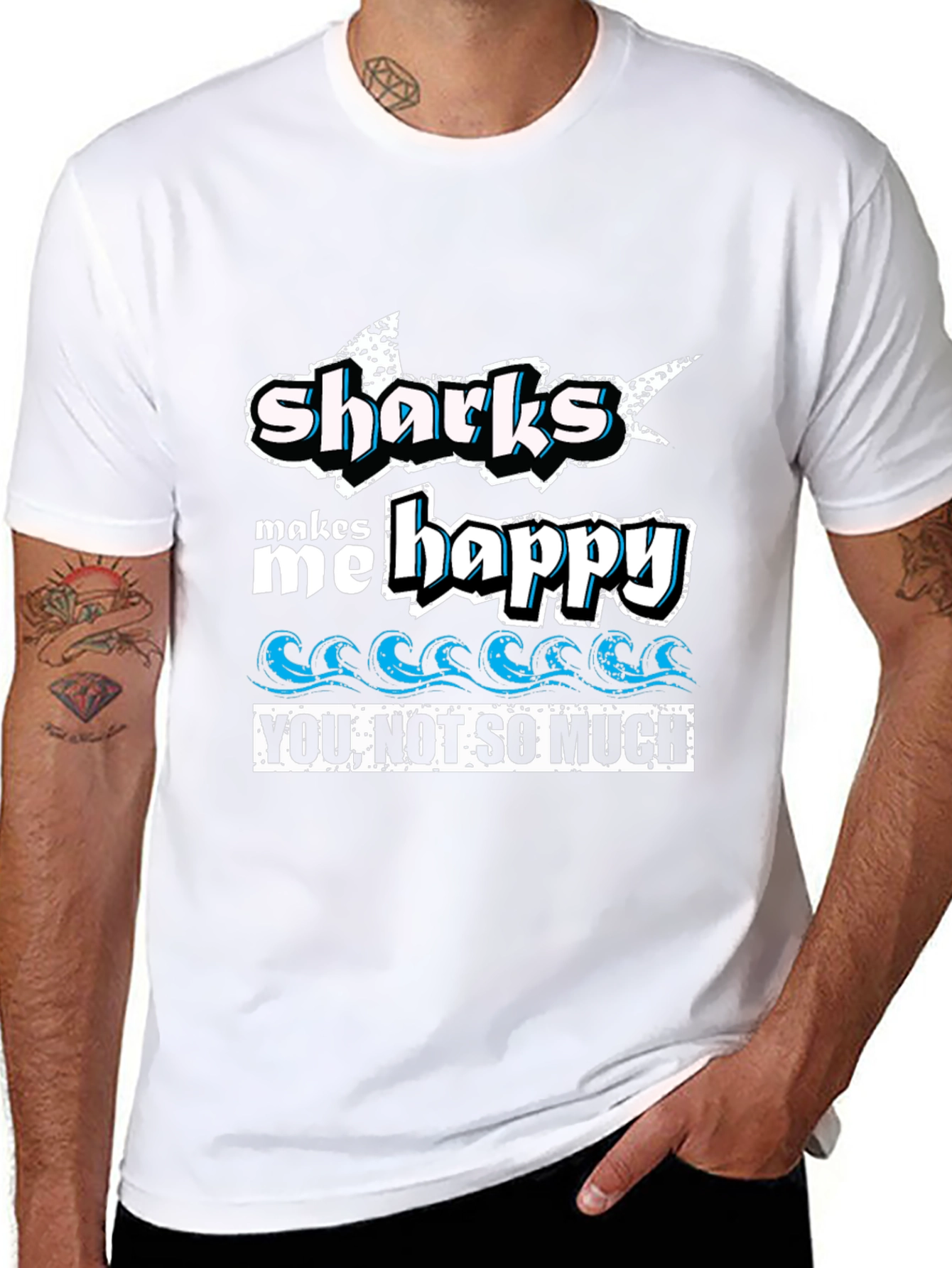 Black Sharks Make Me Happy Tee - Ocean Lover's Humor view 8