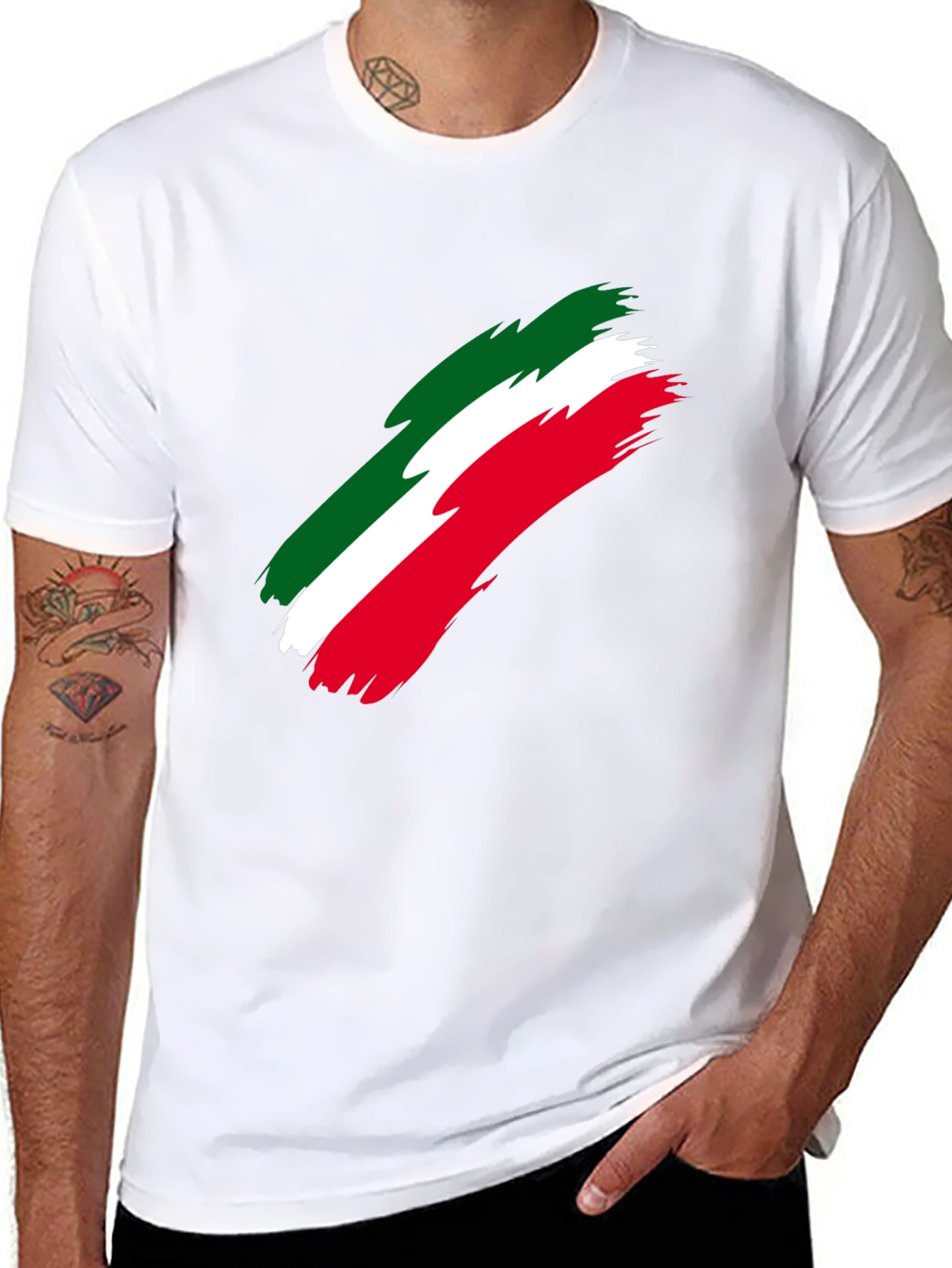 Black Italian Flag Brushstroke Men's Black T-Shirt view 8