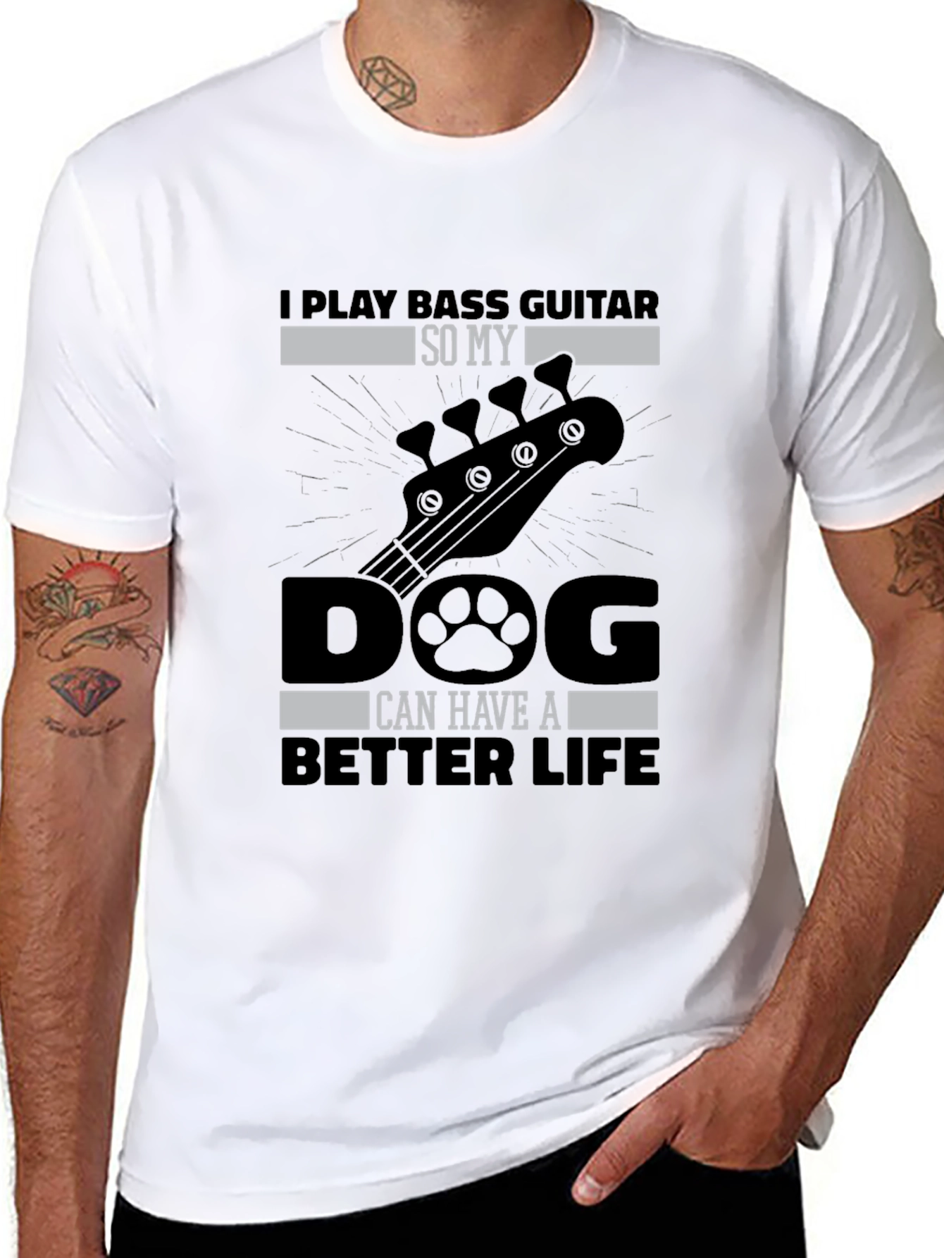 Black Bass Guitar Dog Lover T-Shirt - "Better Life" view 8