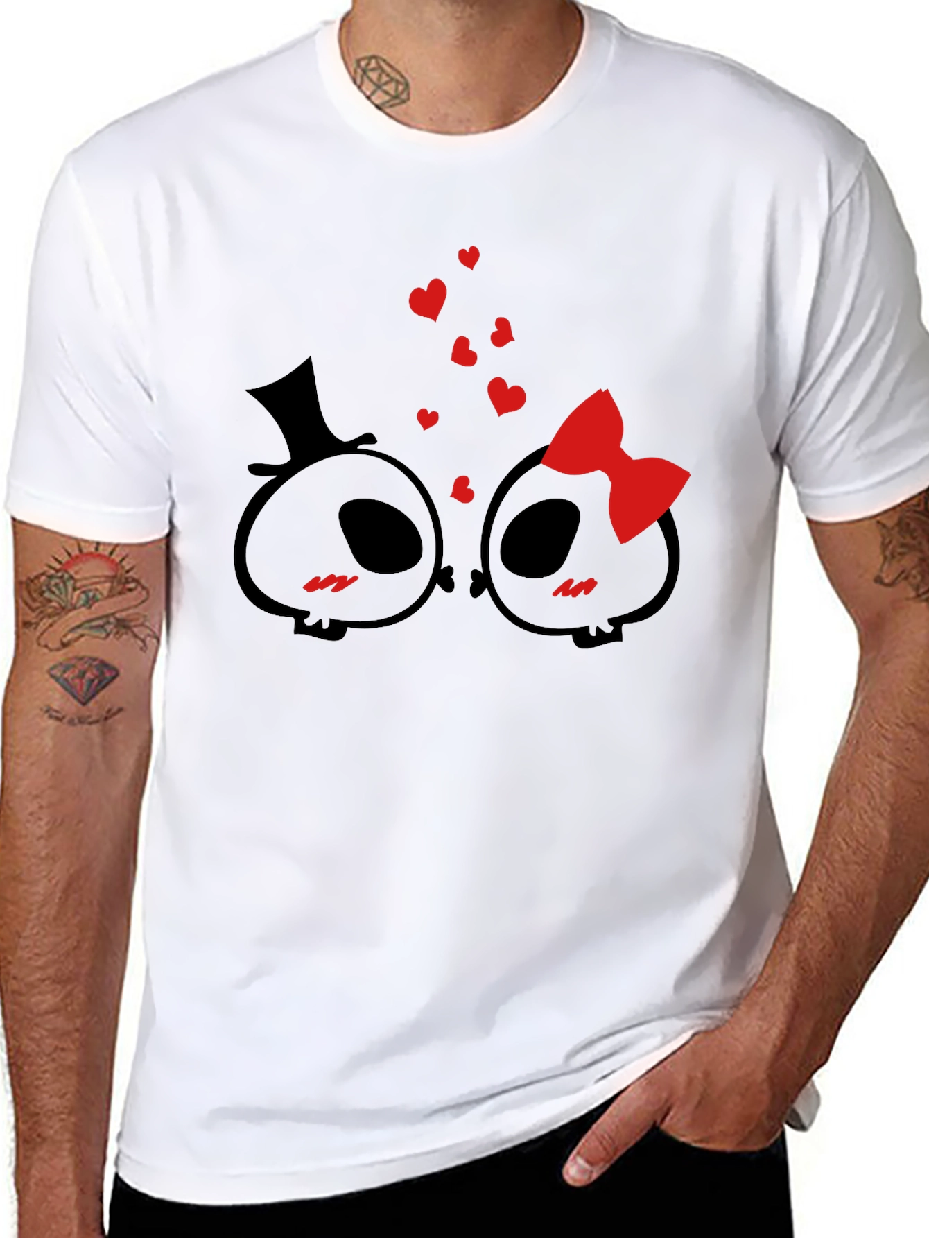 Black Cute Skull Couple Valentine's Day T-Shirt view 8