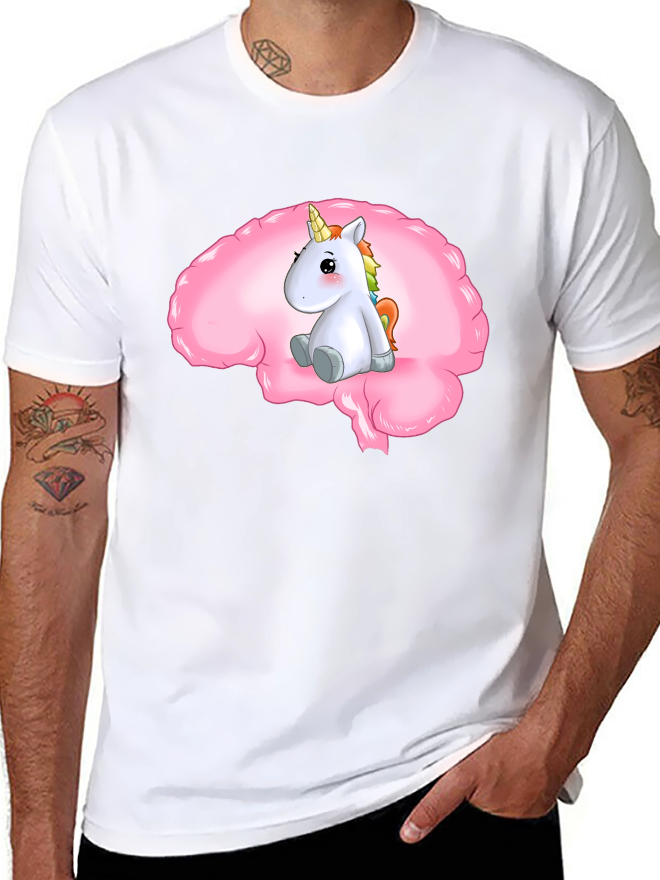 Black Unicorn Brain Tee - Funny Graphic T-Shirt view 8