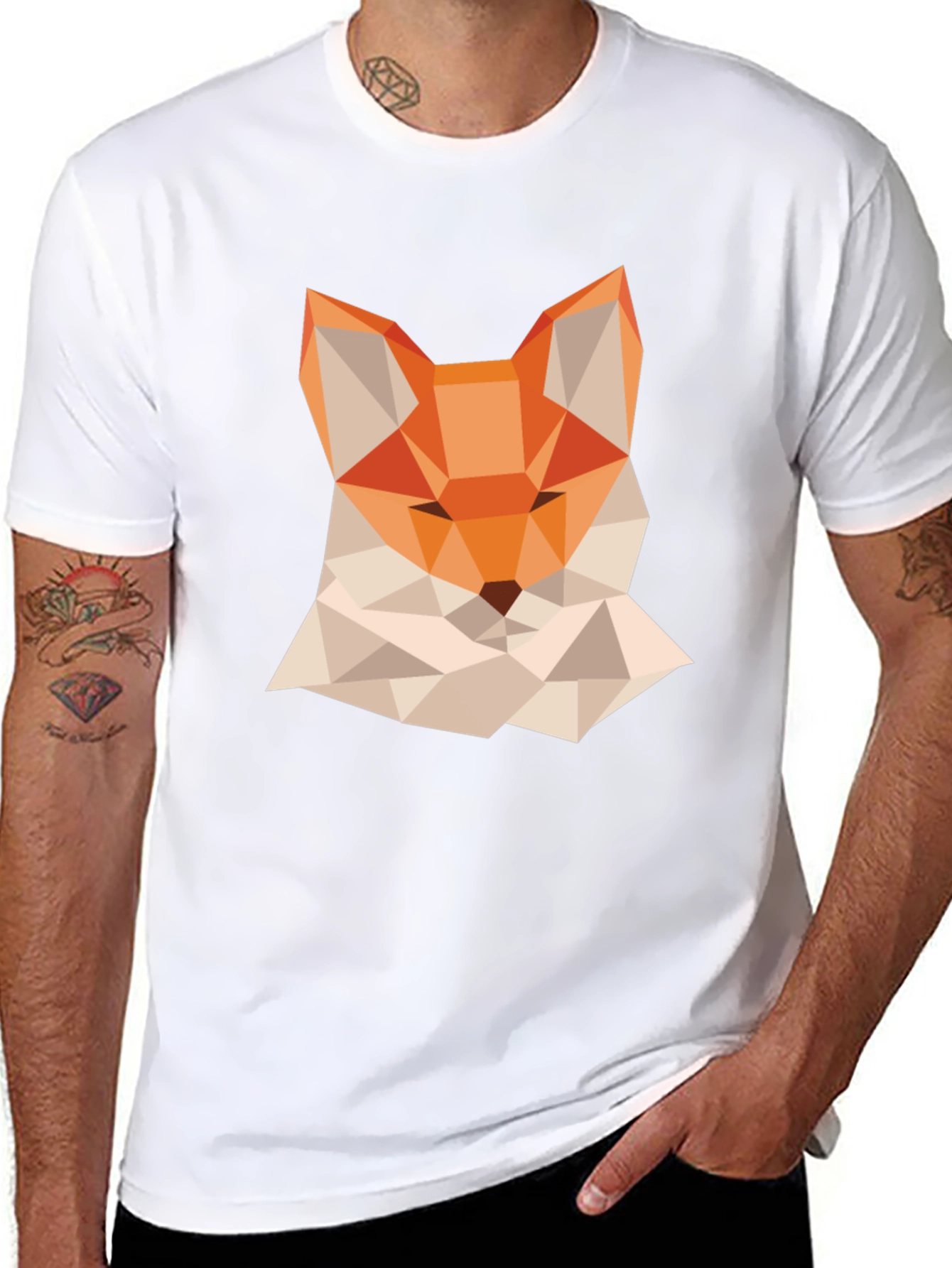 Black Geometric Fox Graphic Tee - Modern Black T-Shirt view 8