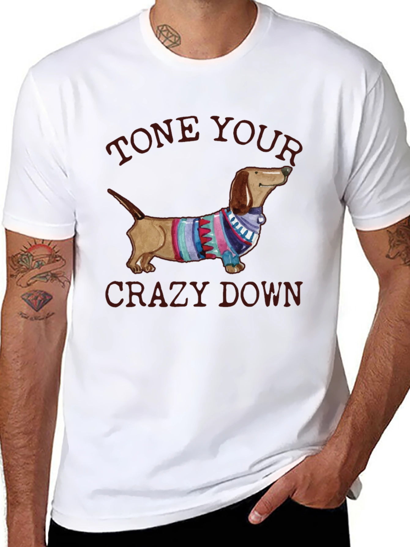 Black Tone Your Crazy Down Dachshund Graphic Tee view 8