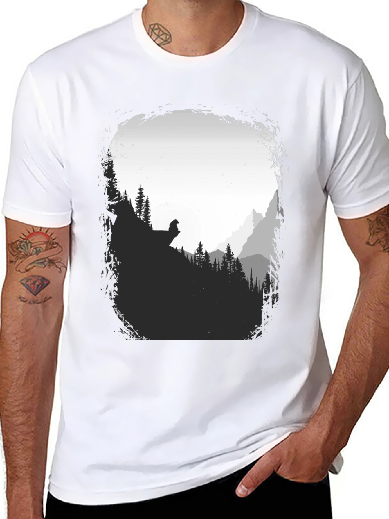 Black Nature Scene Graphic T-Shirt - Black view 8
