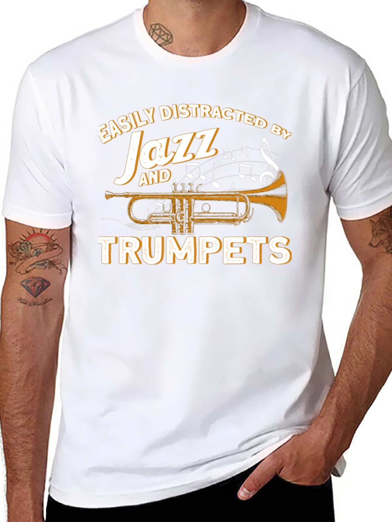 Black Easily Distracted by Jazz and Trumpets T-Shirt view 8