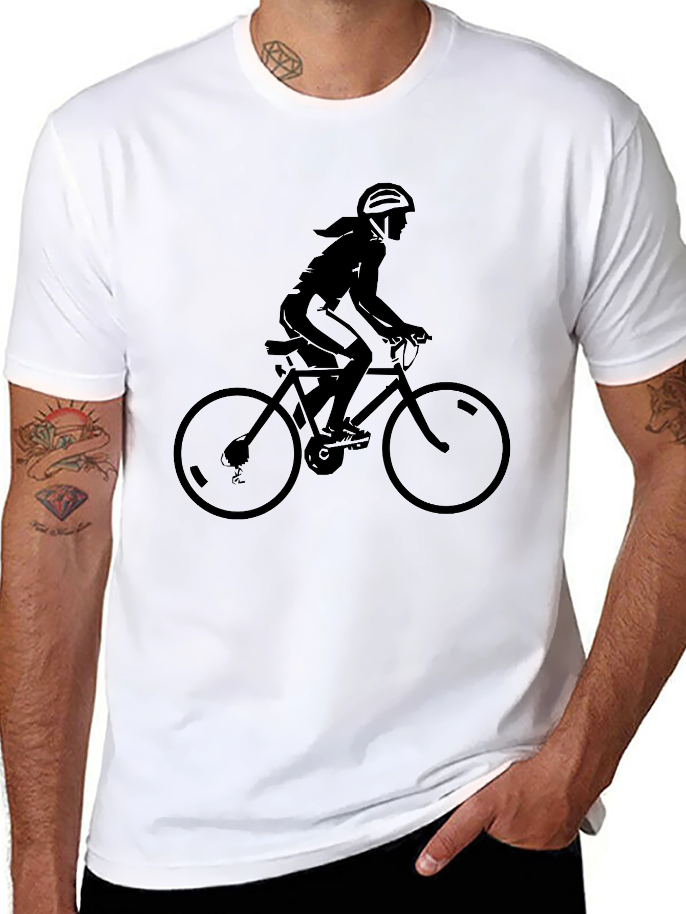 Black Cyclist Silhouette T-Shirt - Black Graphic Tee view 8