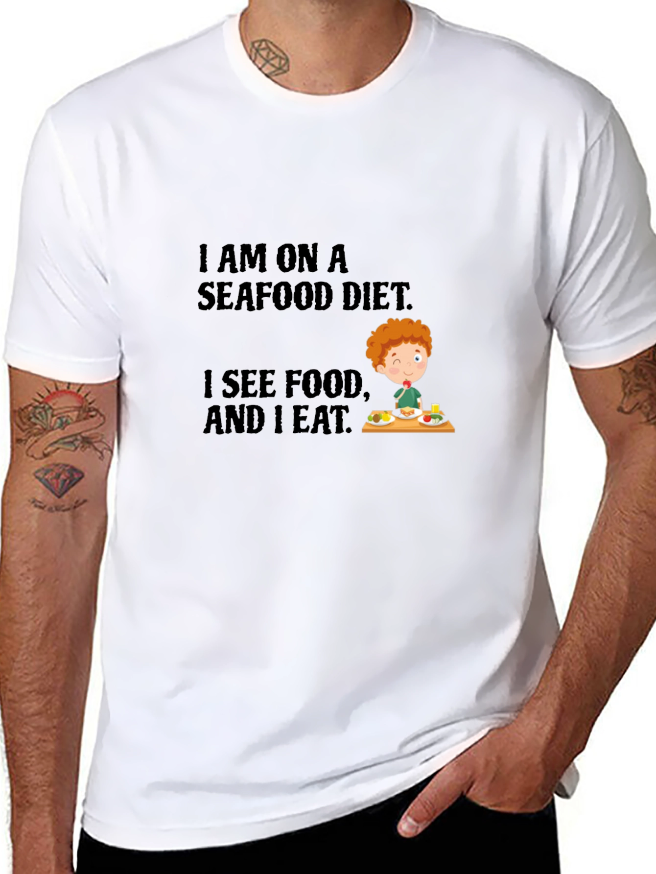 Black Seafood Diet T-Shirt - Funny Foodie Tee view 8