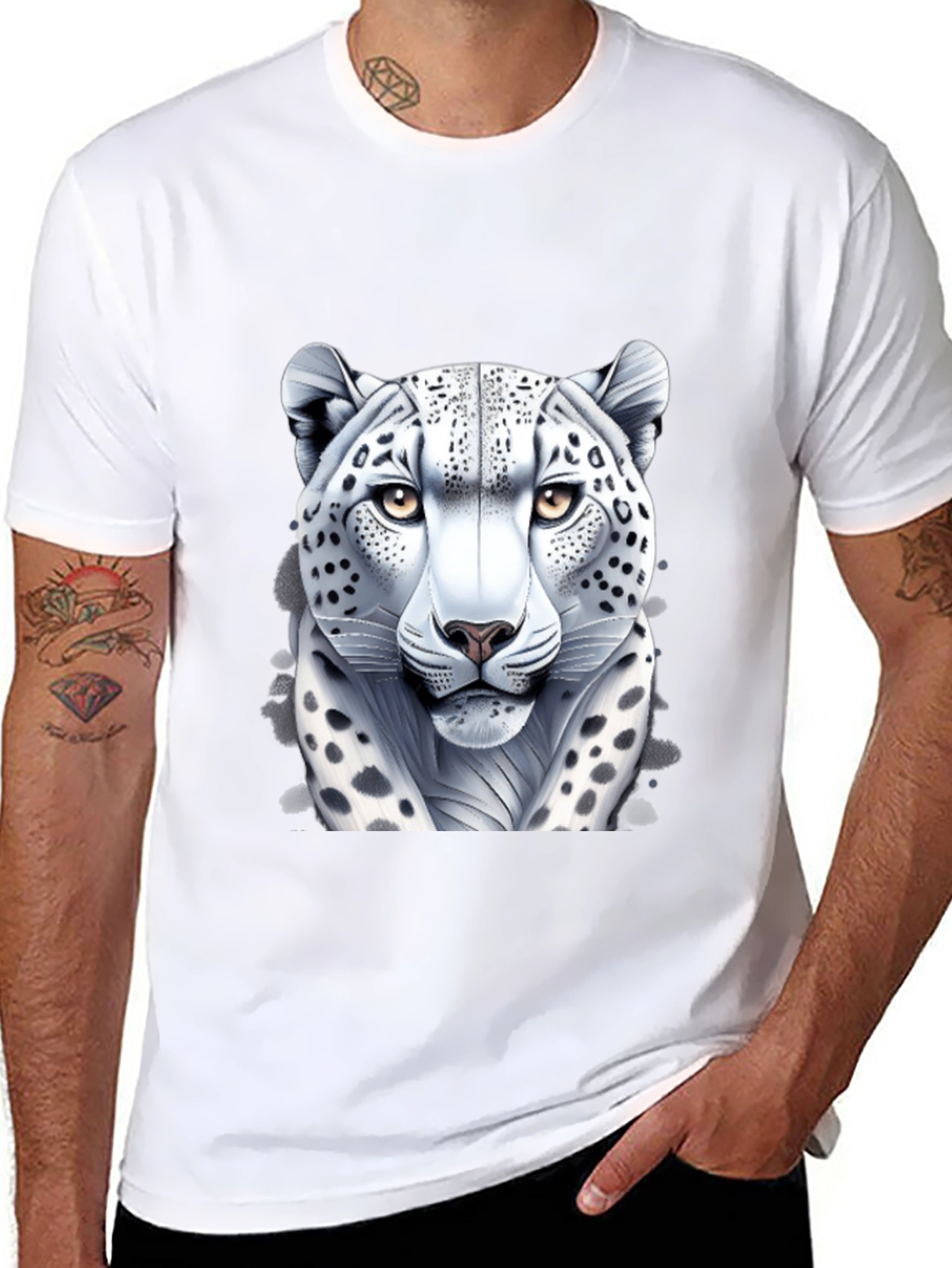 Black Snow Leopard Graphic Tee - Black Cotton Shirt view 8