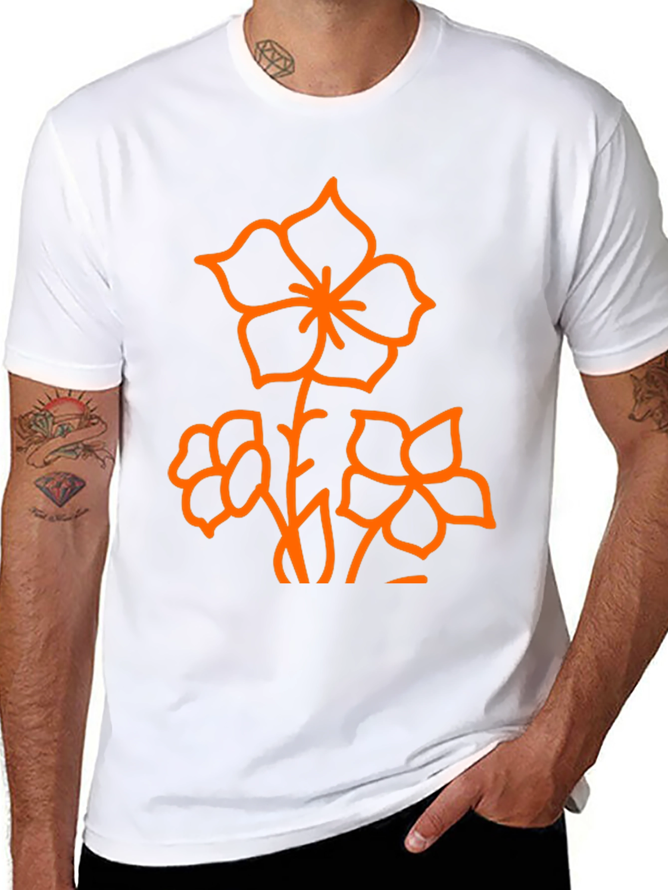 Black Black T-Shirt with Orange Floral Design view 8