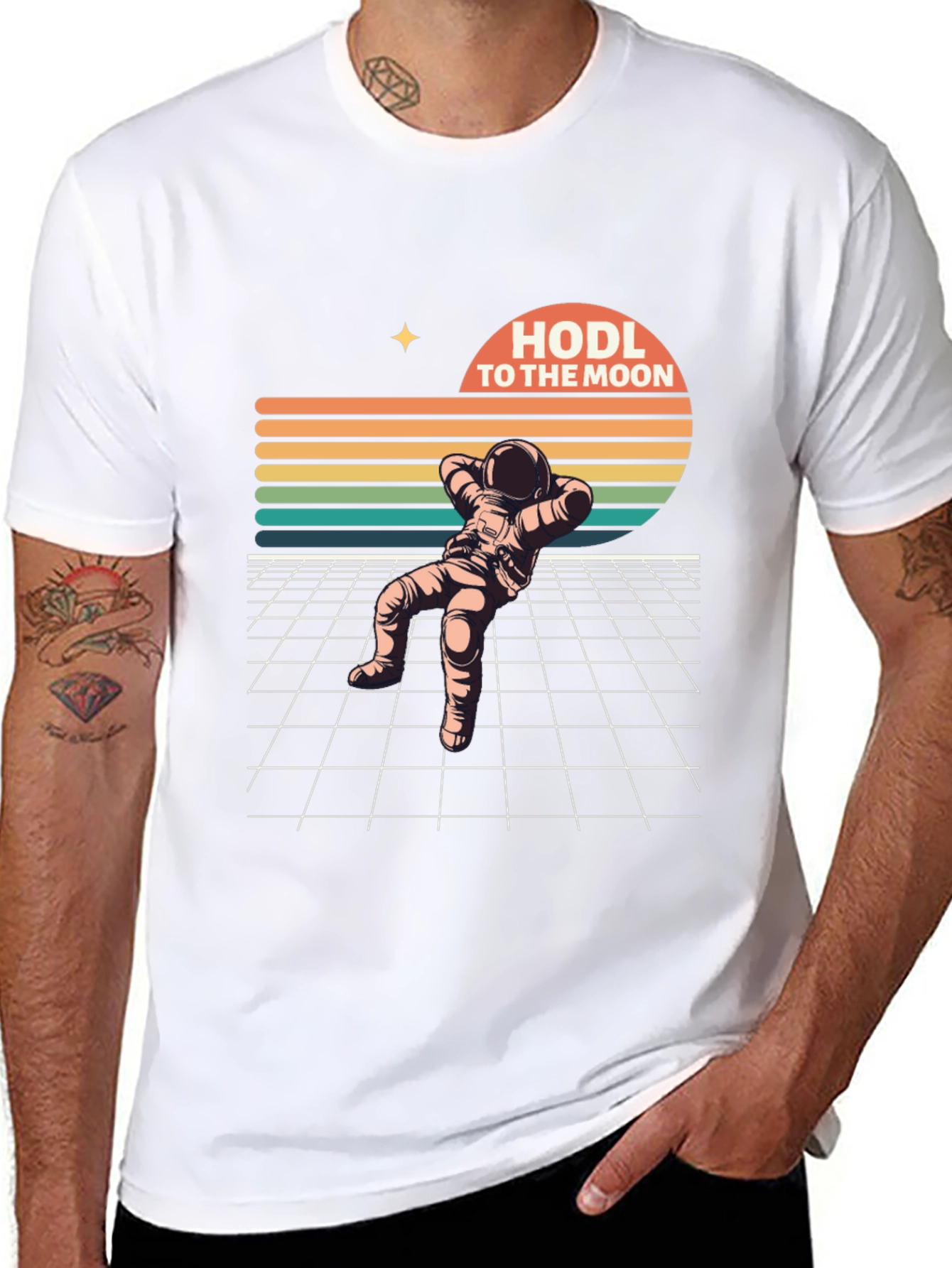 Black HODL To The Moon Retro Astronaut T-Shirt view 8