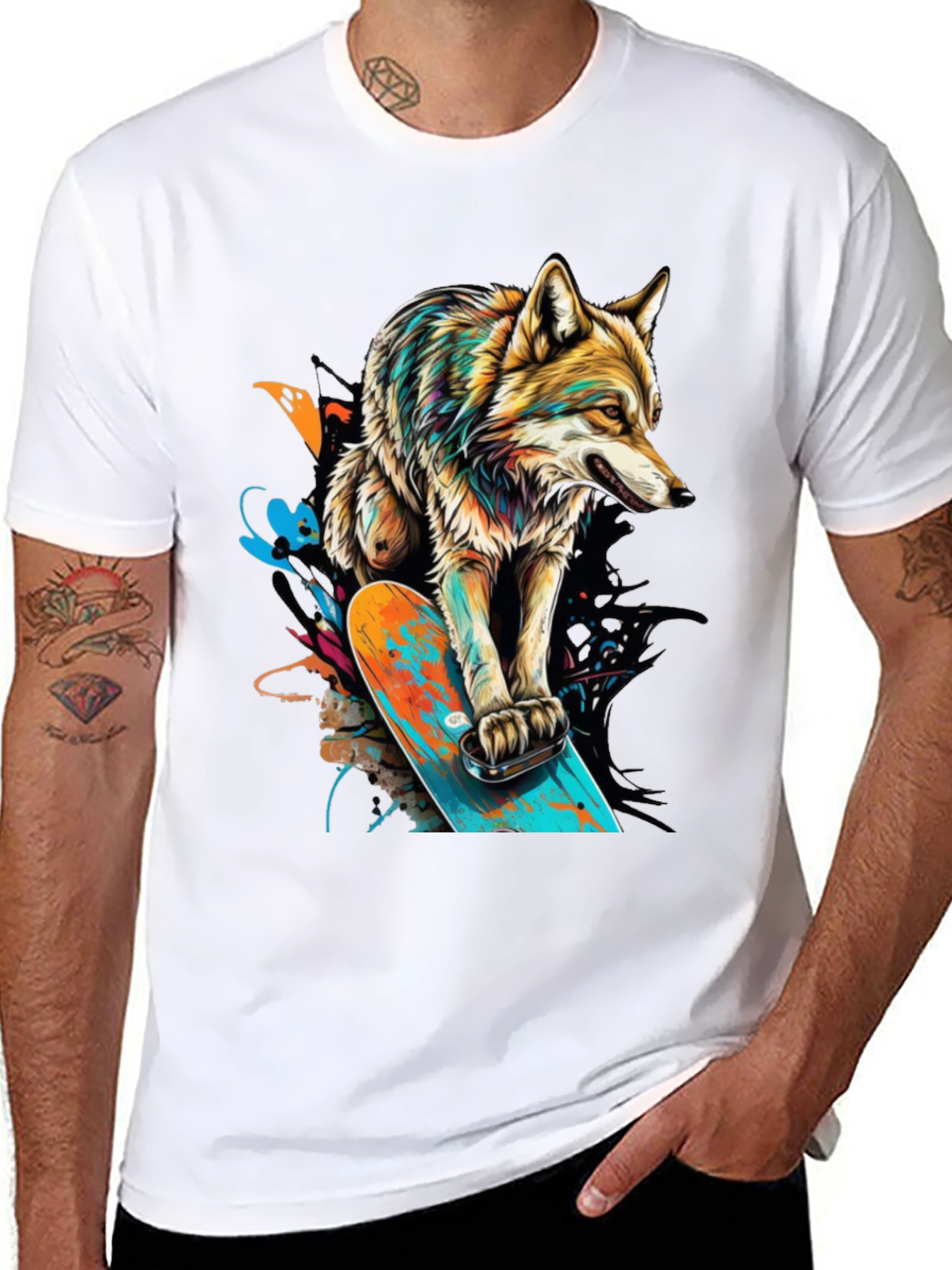 Black Wolf Skateboard Graphic T-Shirt - Urban Streetwear view 8