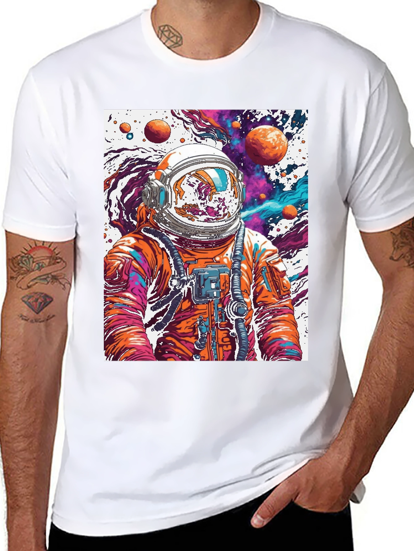 Black Astronaut Galaxy Black T-Shirt view 8