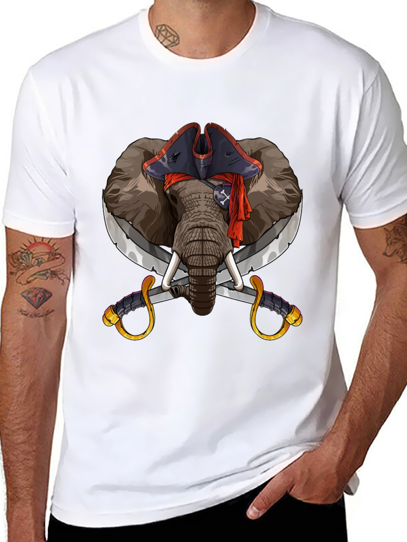 Black Pirate Elephant Graphic Tee - Black Cotton T-Shirt view 8