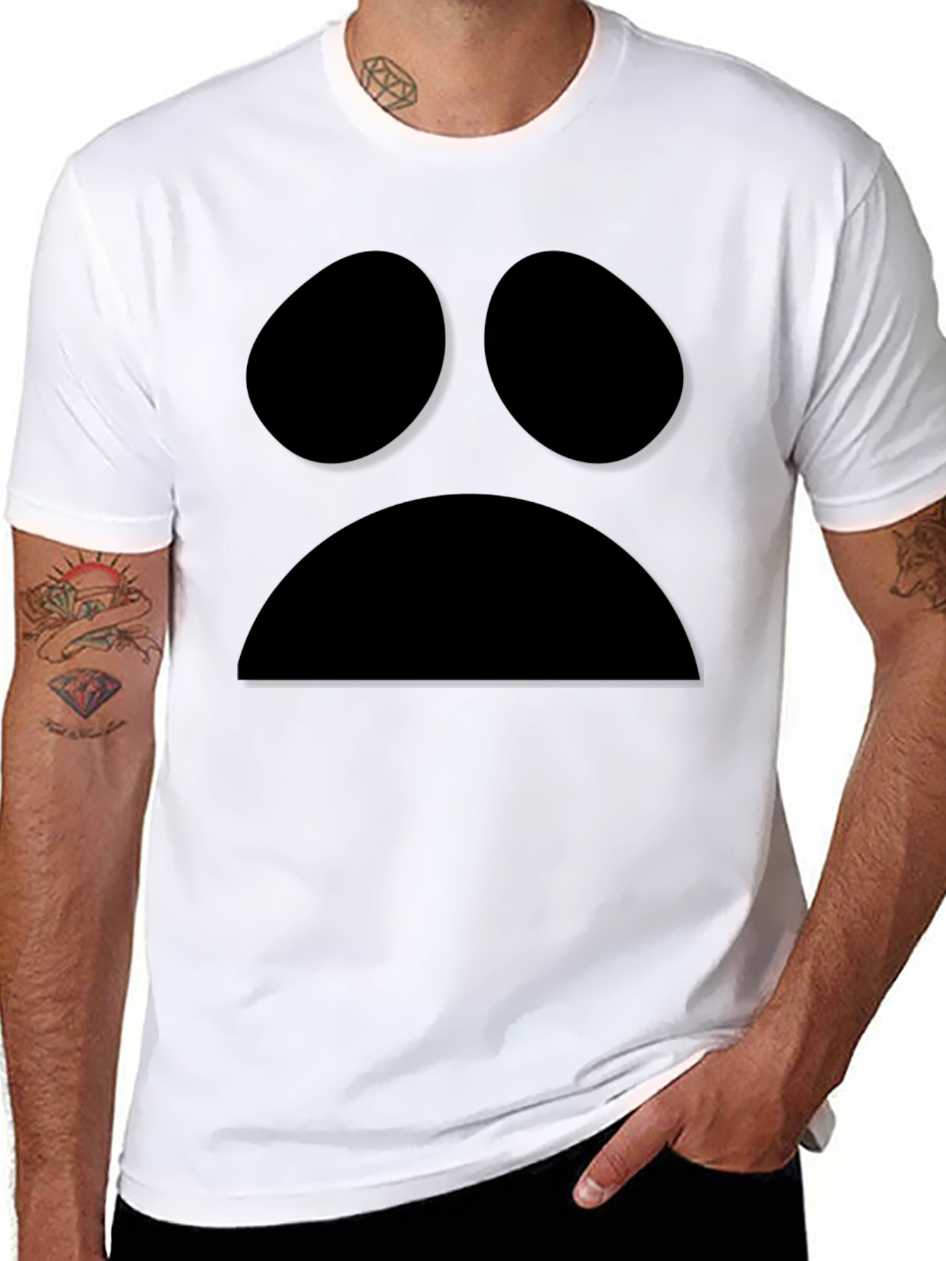Black Sad Face Graphic Black T-Shirt view 8