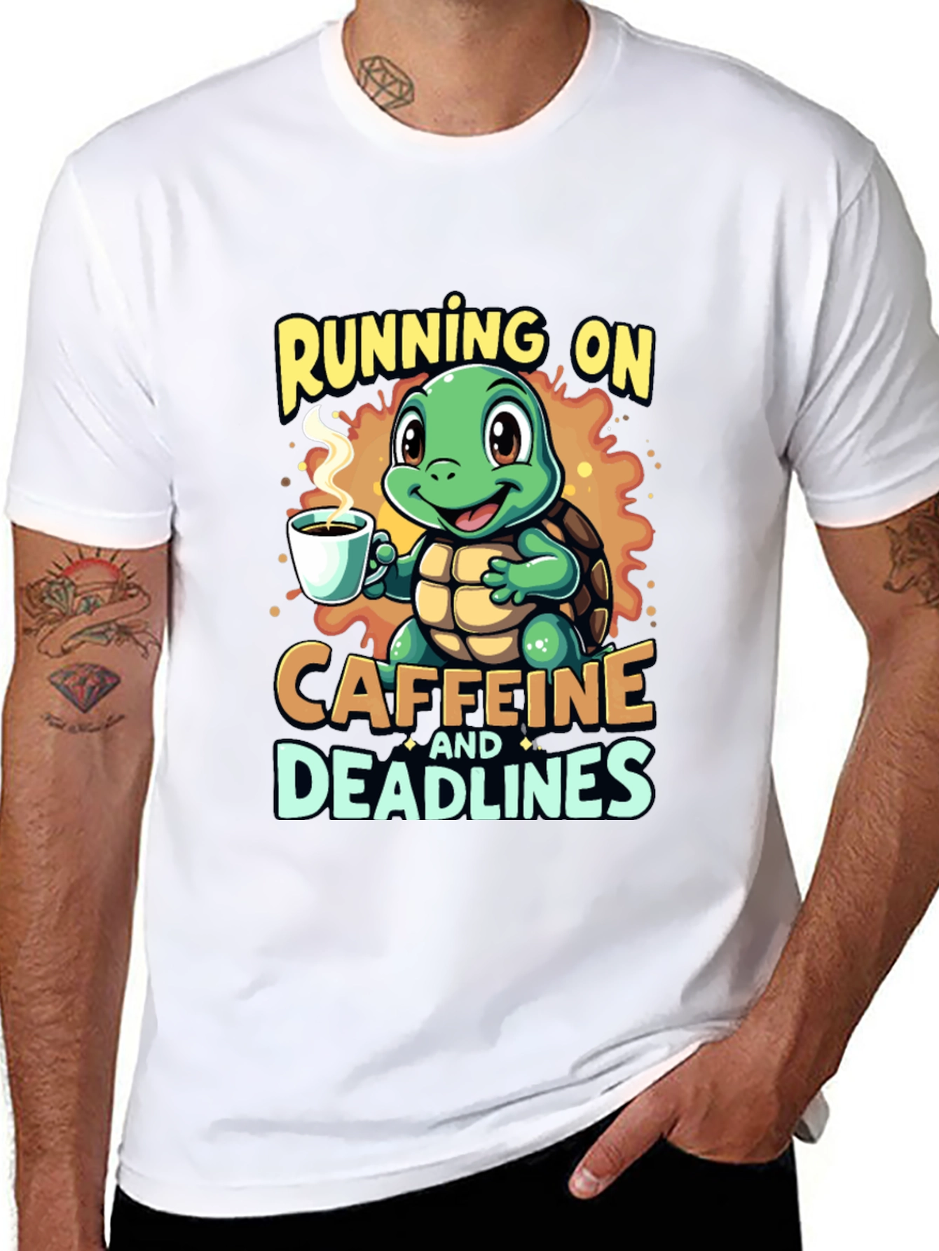 Black Caffeine Turtle T-Shirt - Running on Deadlines view 8