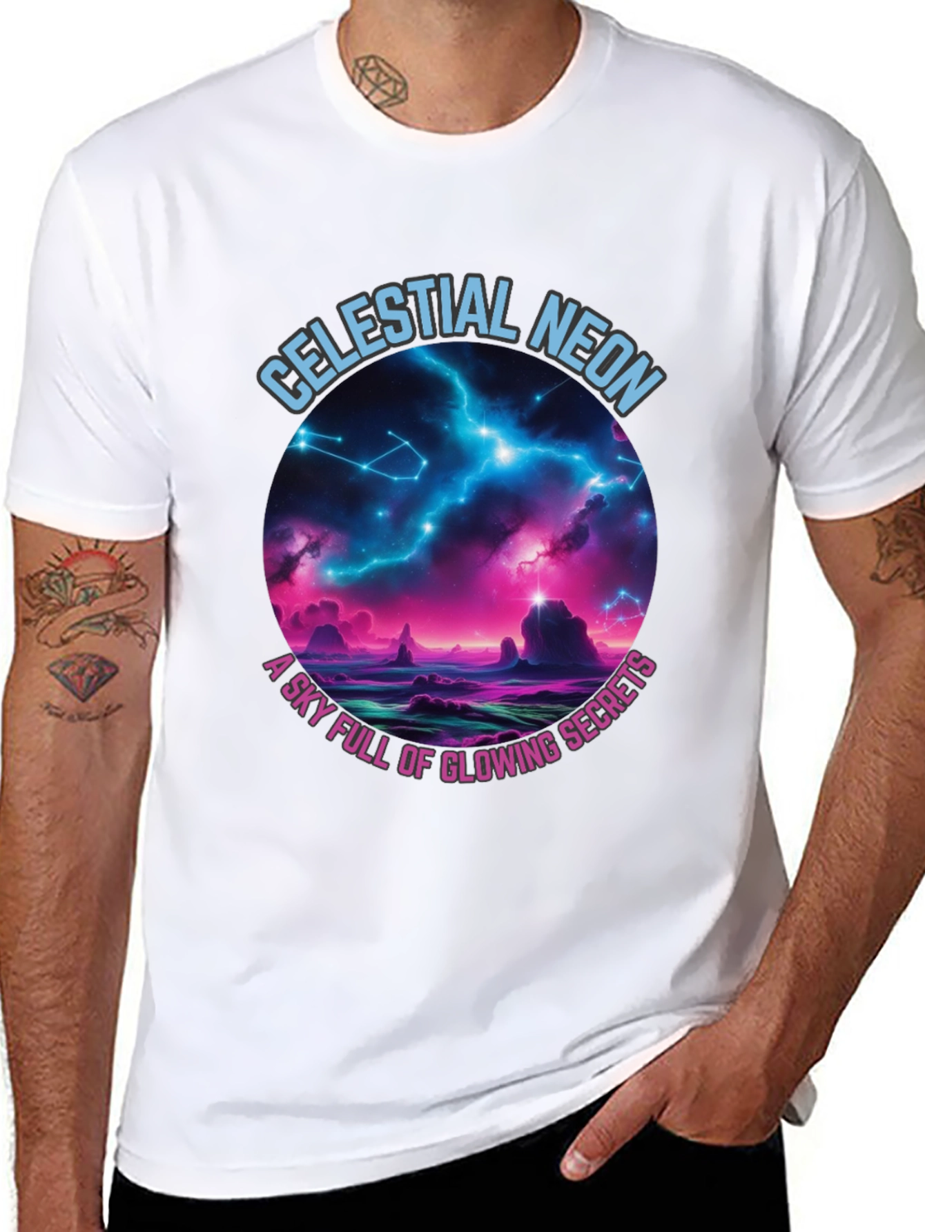 Black Celestial Neon Graphic T-Shirt view 8