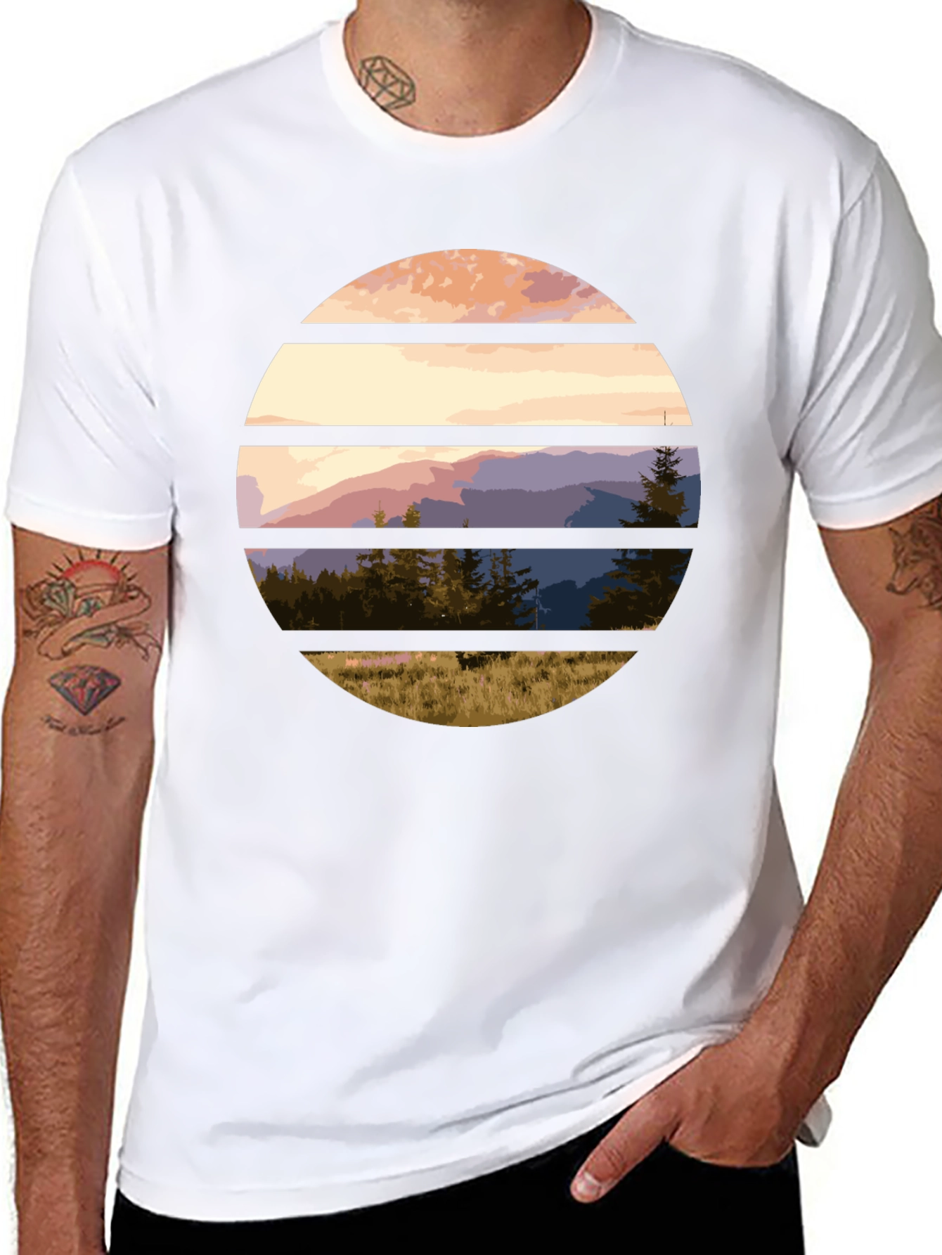 Black Scenic Mountain Sunset Graphic Tee view 8