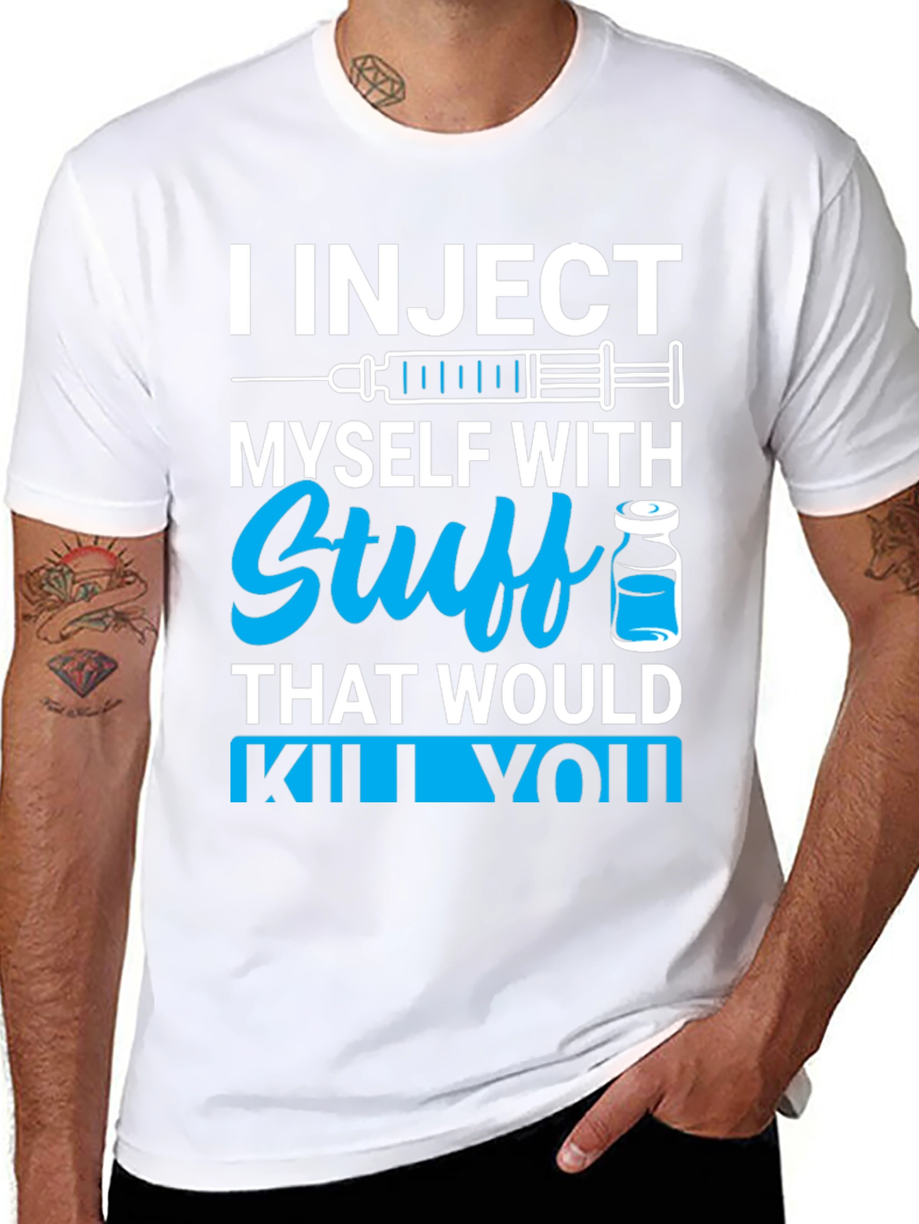 Black I Inject Myself With Stuff T-Shirt - Black Novelty Tee view 8
