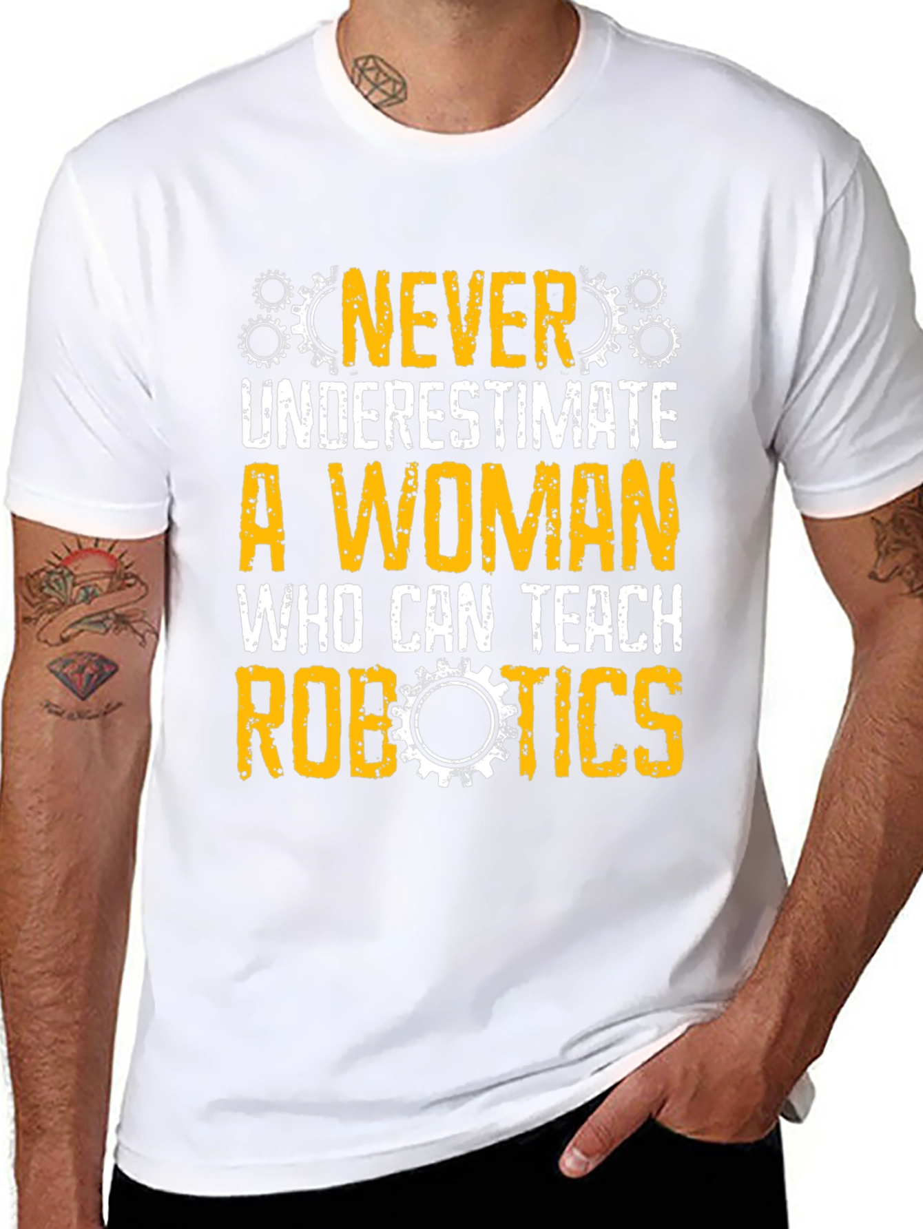 Black Never Underestimate Woman Robotics Teacher T-Shirt view 8