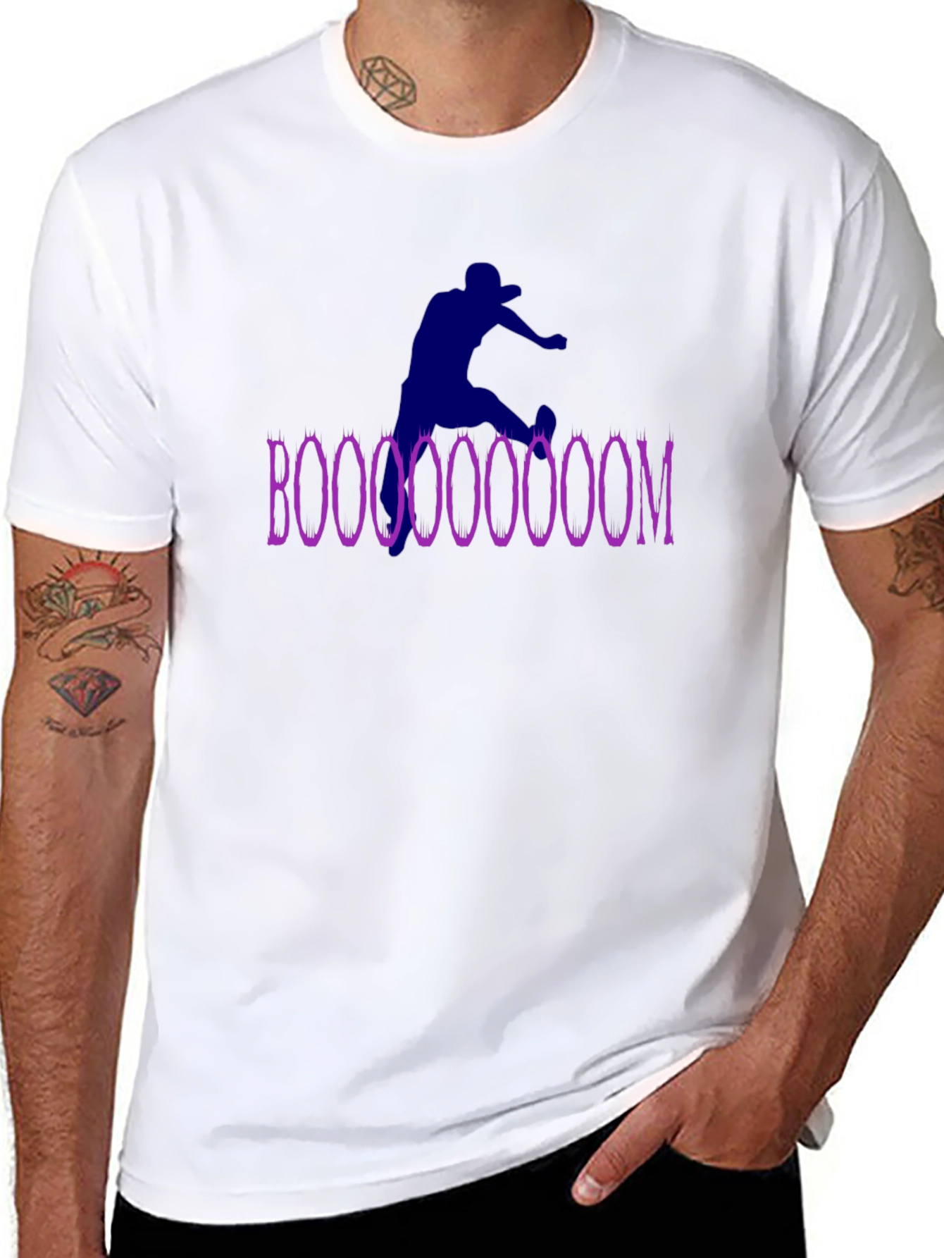 Black Skateboarder Graphic Tee - "BOOOOOOOOOM" Design view 8