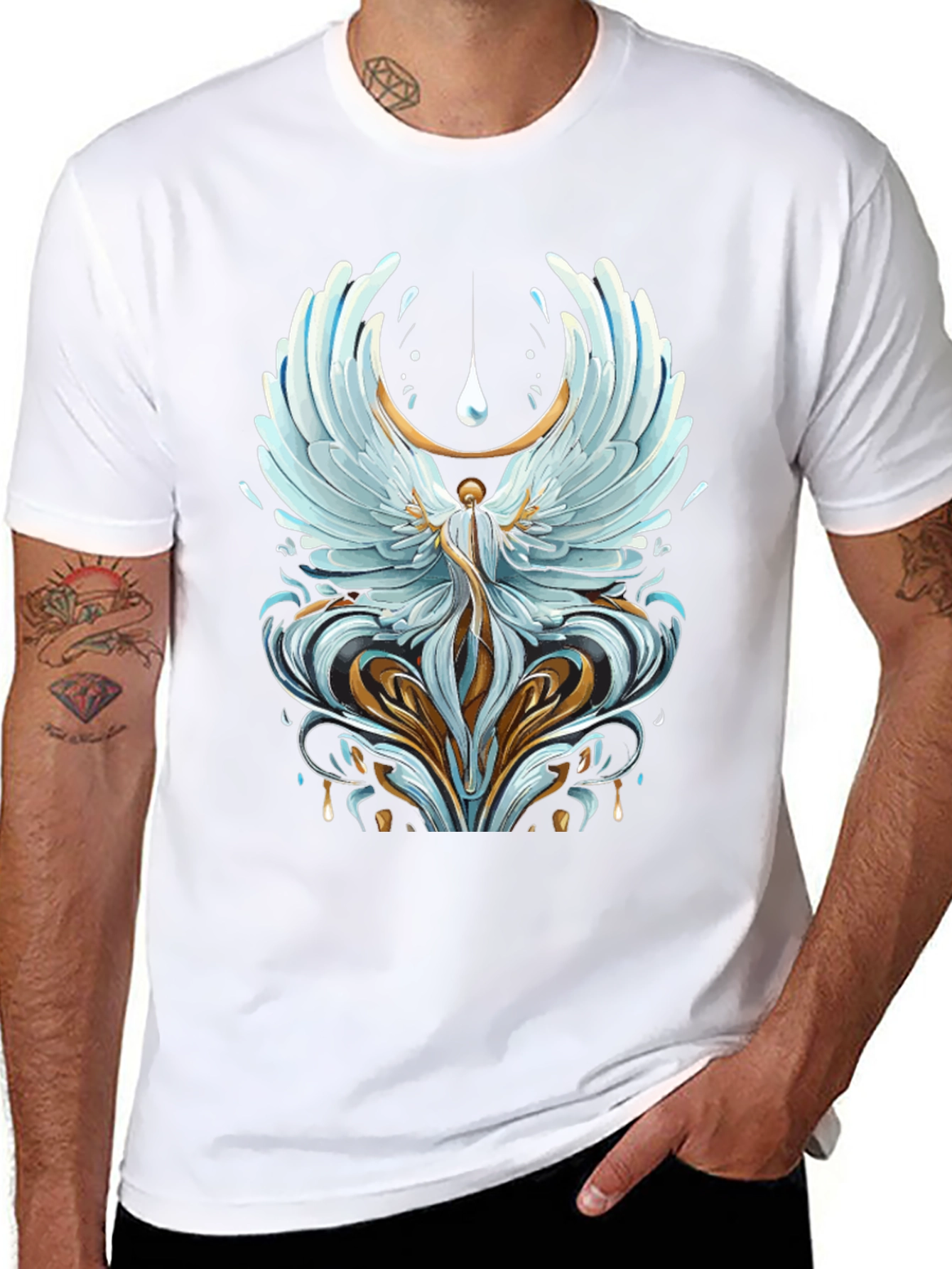 Black Winged Angel Graphic Print Black T-Shirt view 8