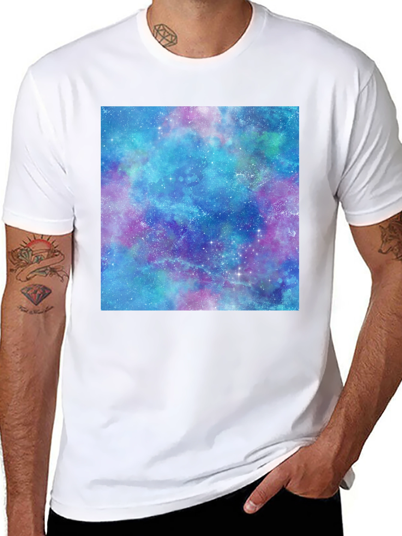 Black Galaxy Print T-Shirt - Black Cotton Casual Tee view 8