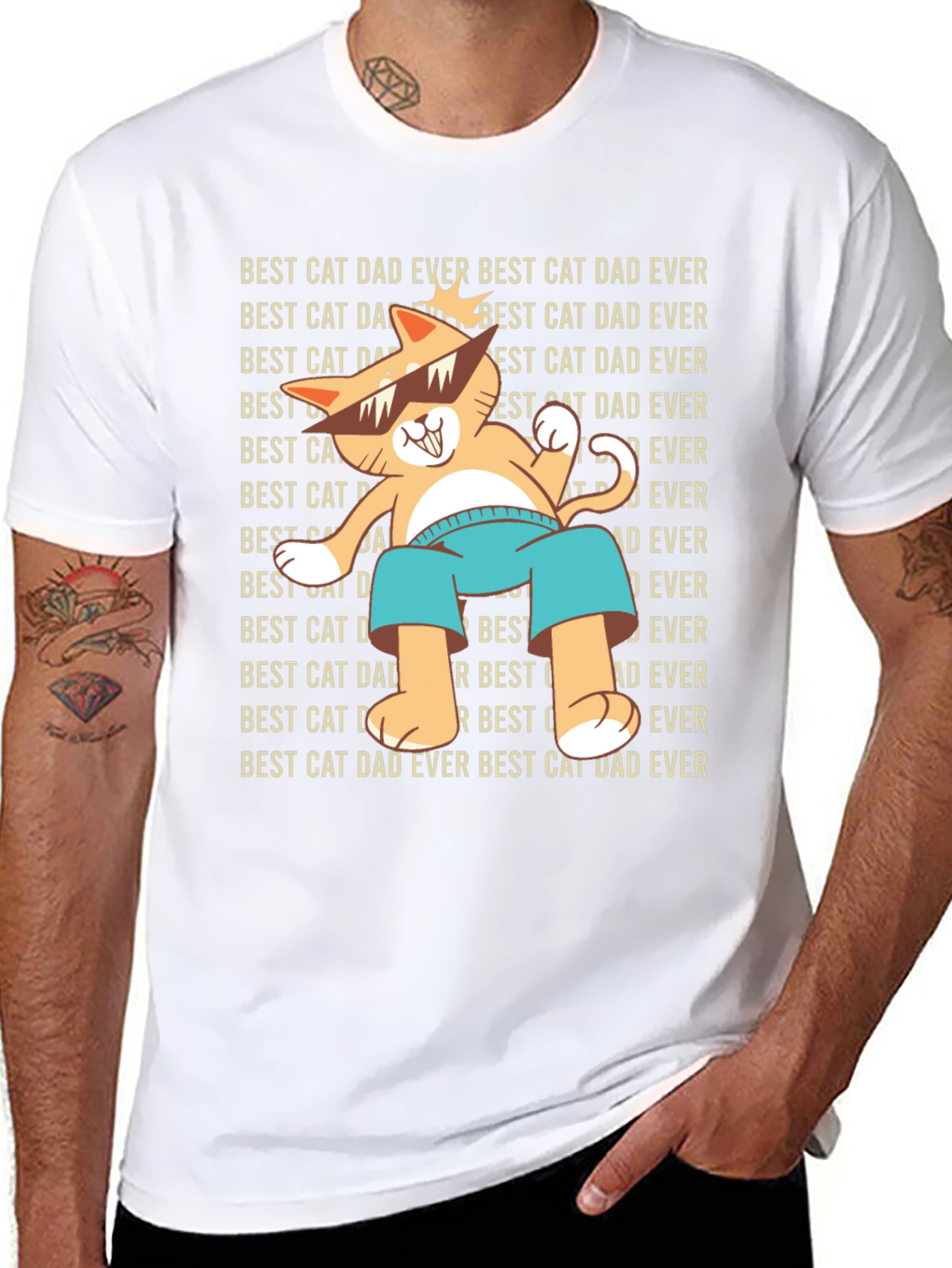 Black Best Cat Dad Ever T-Shirt - Cool Cat Design view 8