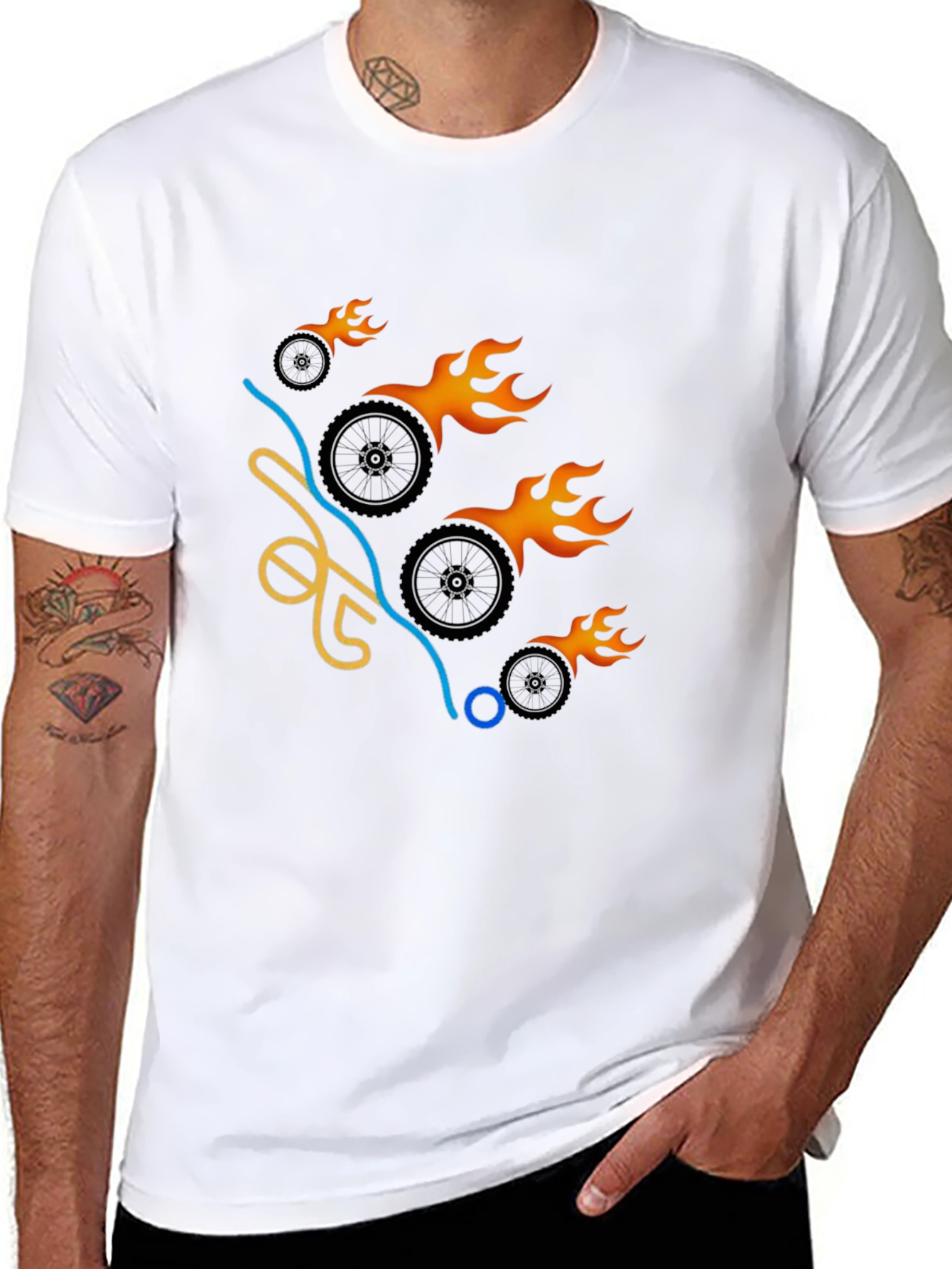 Black Flaming Wheels Graphic Tee - Cool & Casual view 8