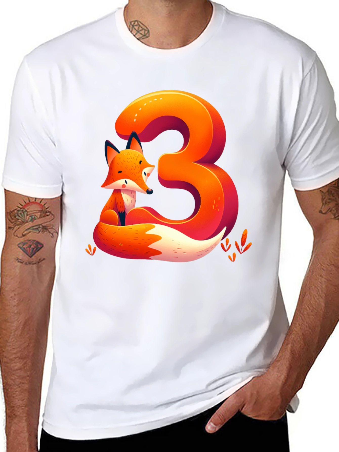 Black Fox Number 3 Graphic Tee - Cute Animal Shirt view 8