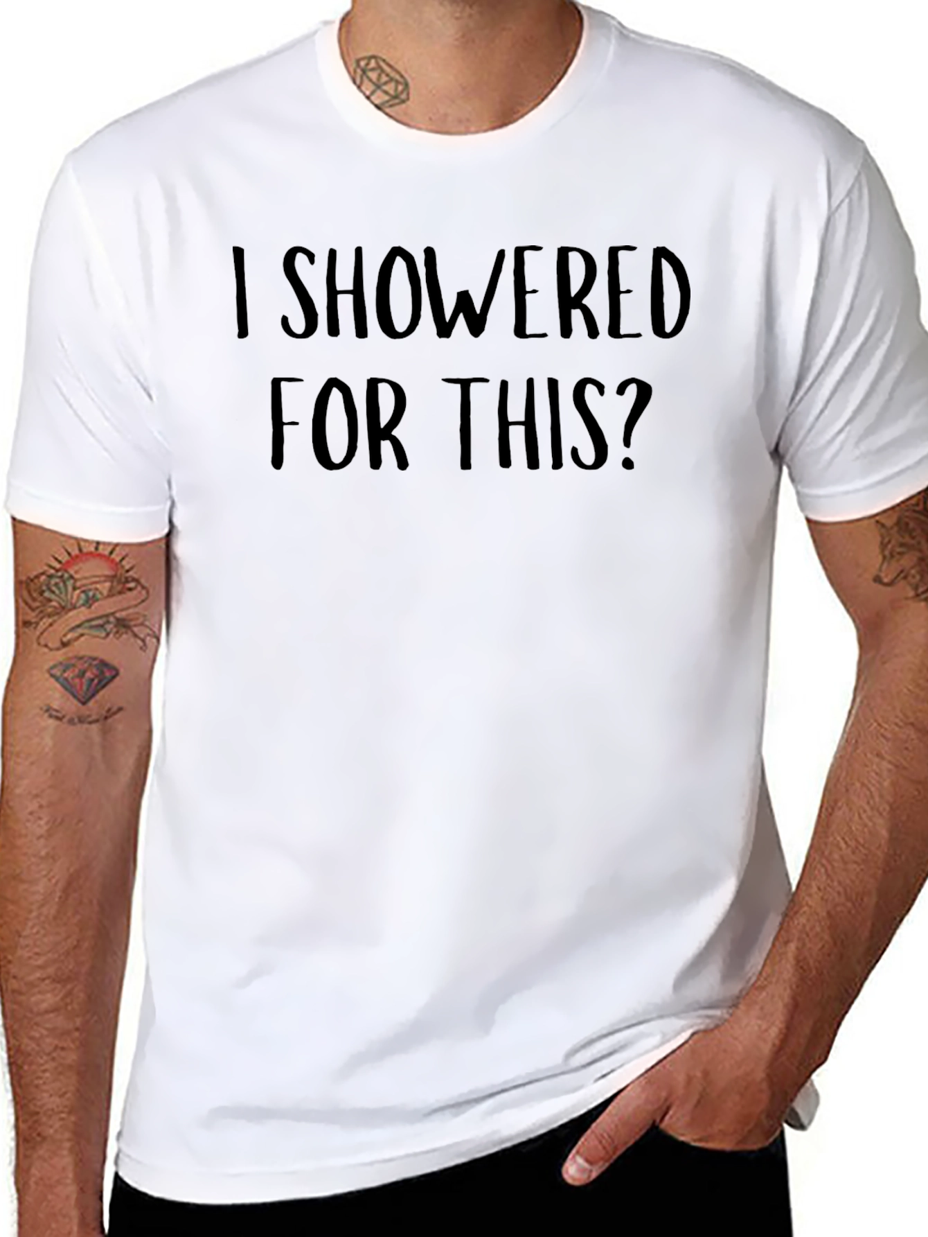 Black Humorous 'I Showered For This?' Graphic Tee view 8