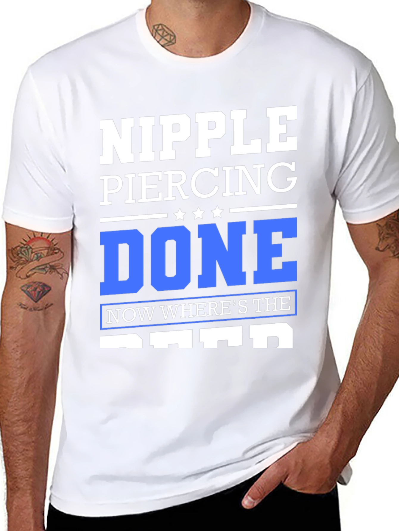 Black Nipple Piercing Done T-Shirt - Funny Sarcastic Tee view 8