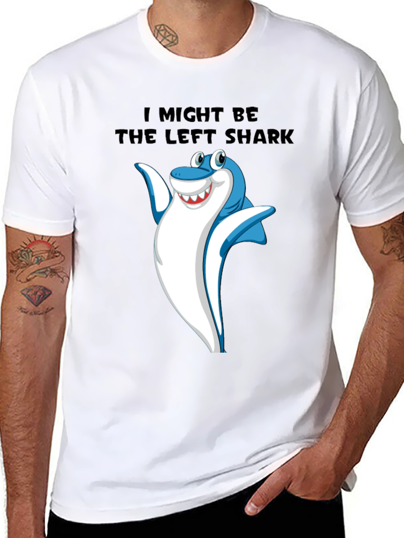 Black Funny Left Shark Graphic Tee - Men's Black T-Shirt view 8