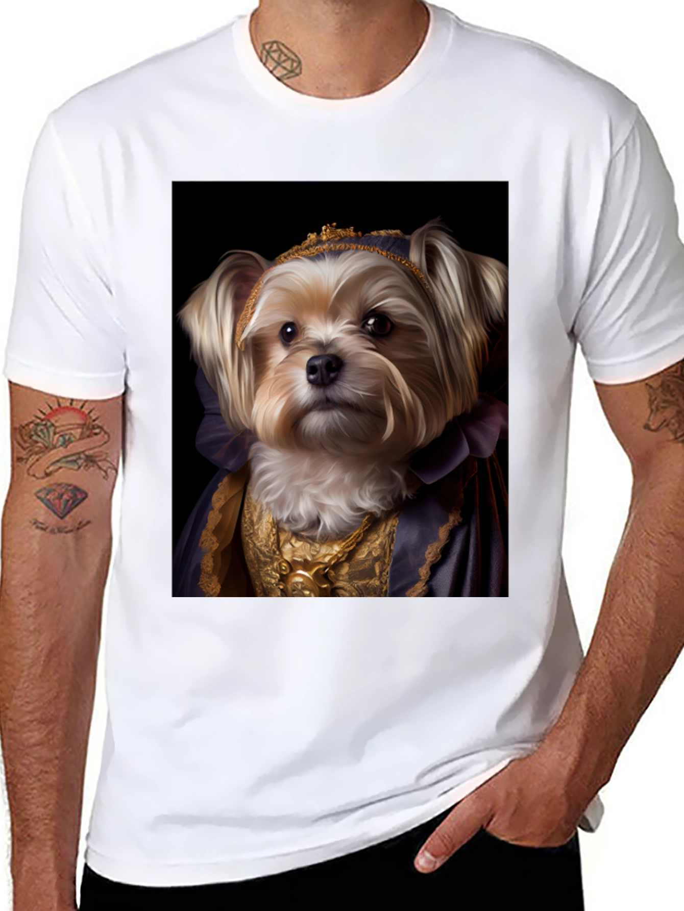 Black Dog Queen Graphic Tee - Regal Canine Portrait T-Shirt view 8
