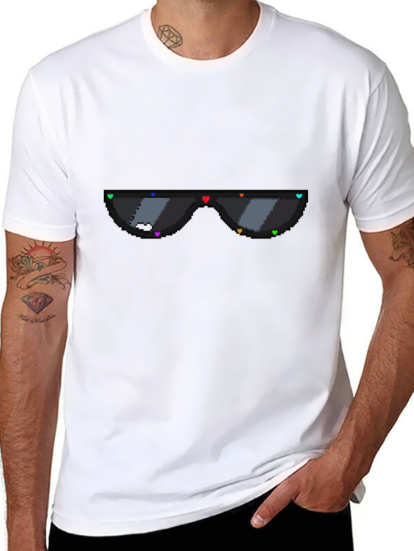 Black Pixel Heart Sunglasses Graphic Tee - Black view 8