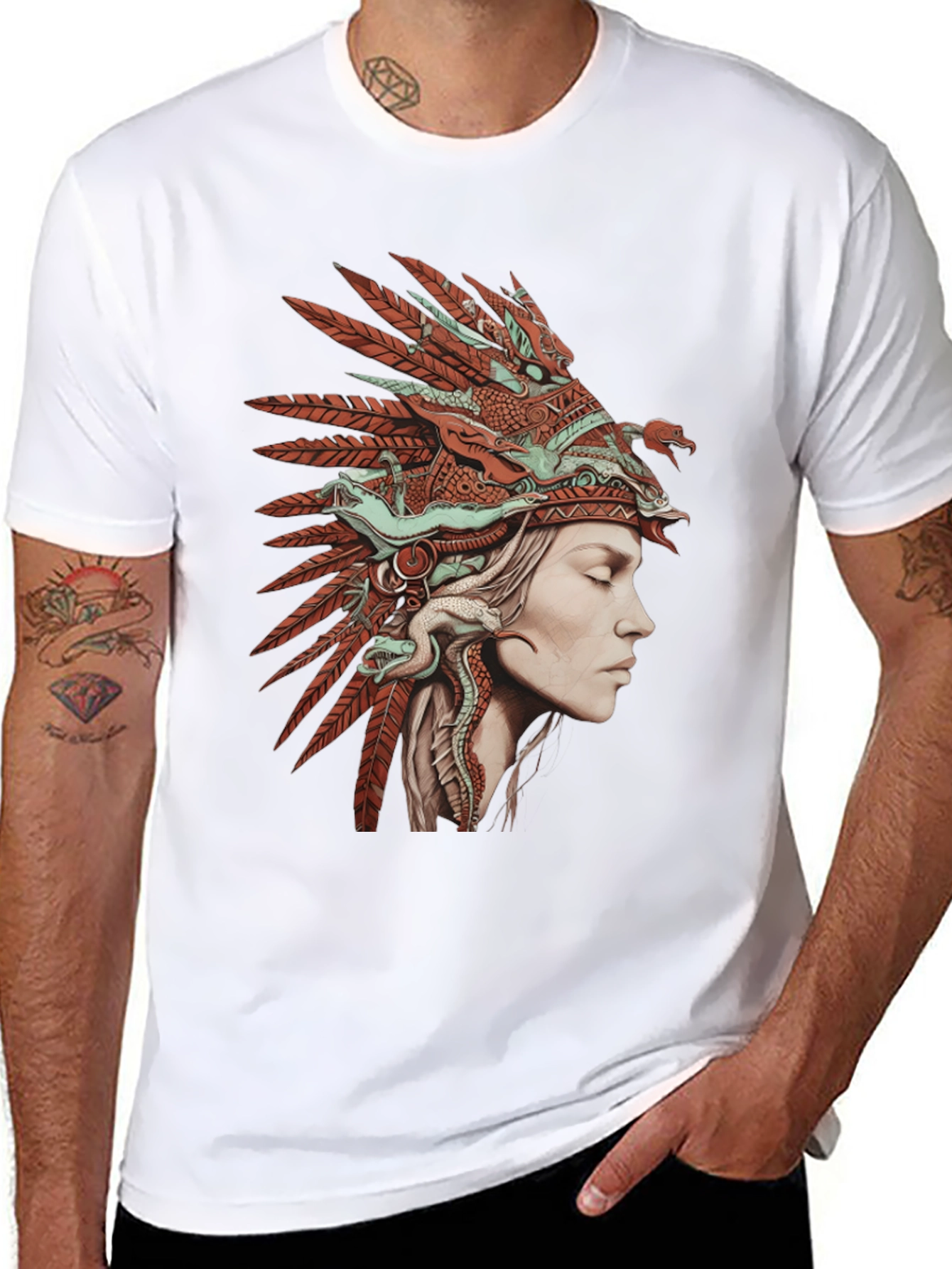 Black Native American Headdress Graphic T-Shirt view 8