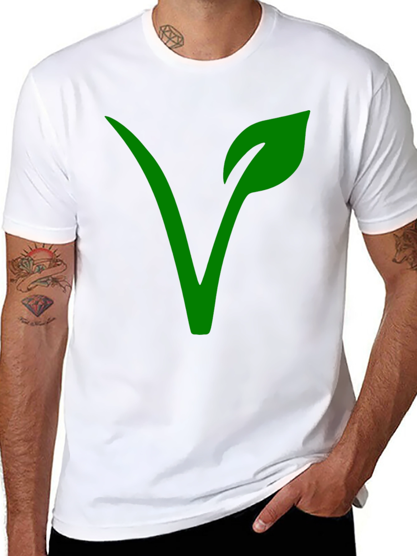 Black Vegan Symbol T-Shirt - Green on Black view 8