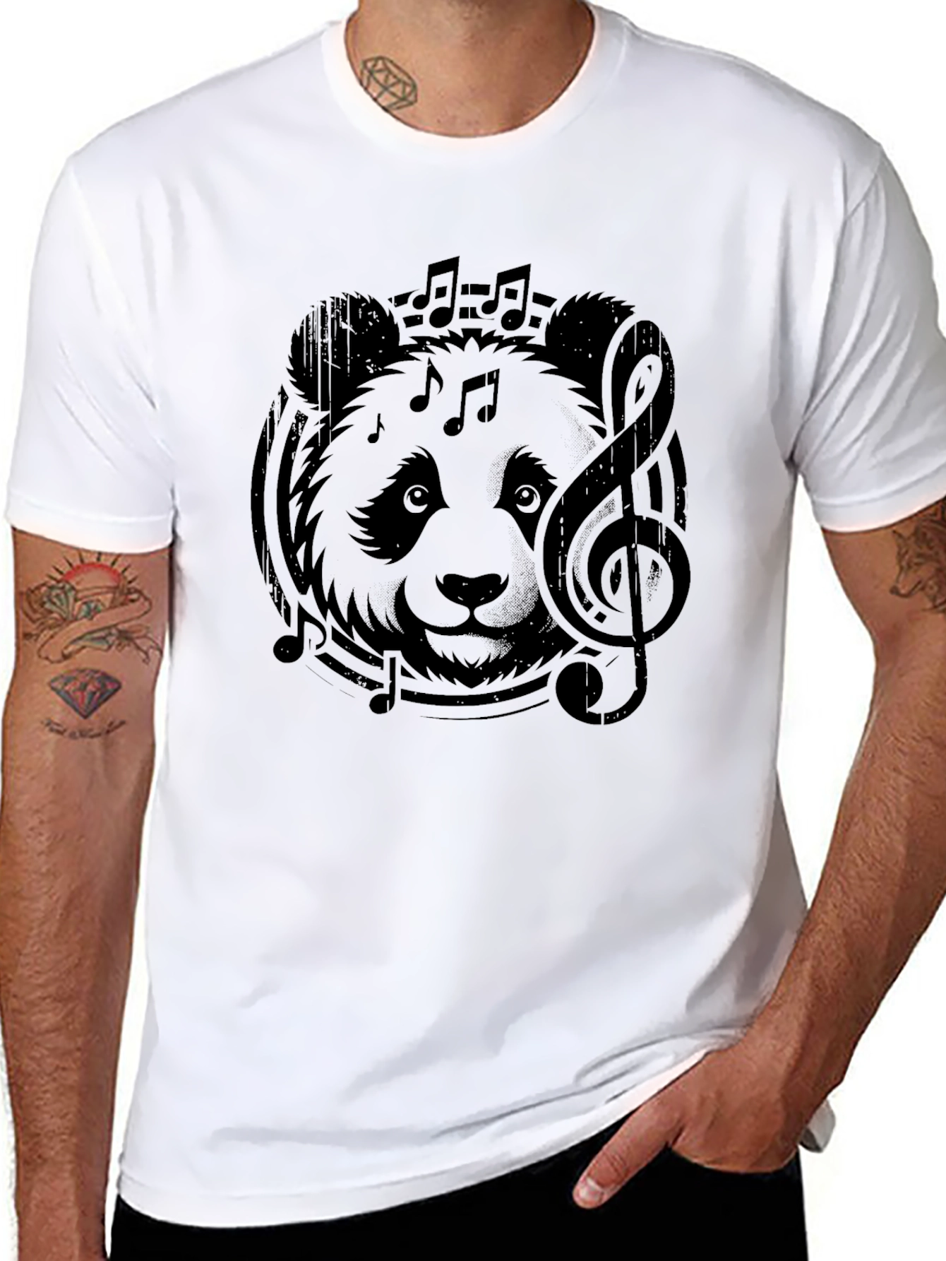 Black Musical Panda Graphic Tee - Cool Black Cotton T-Shirt view 8