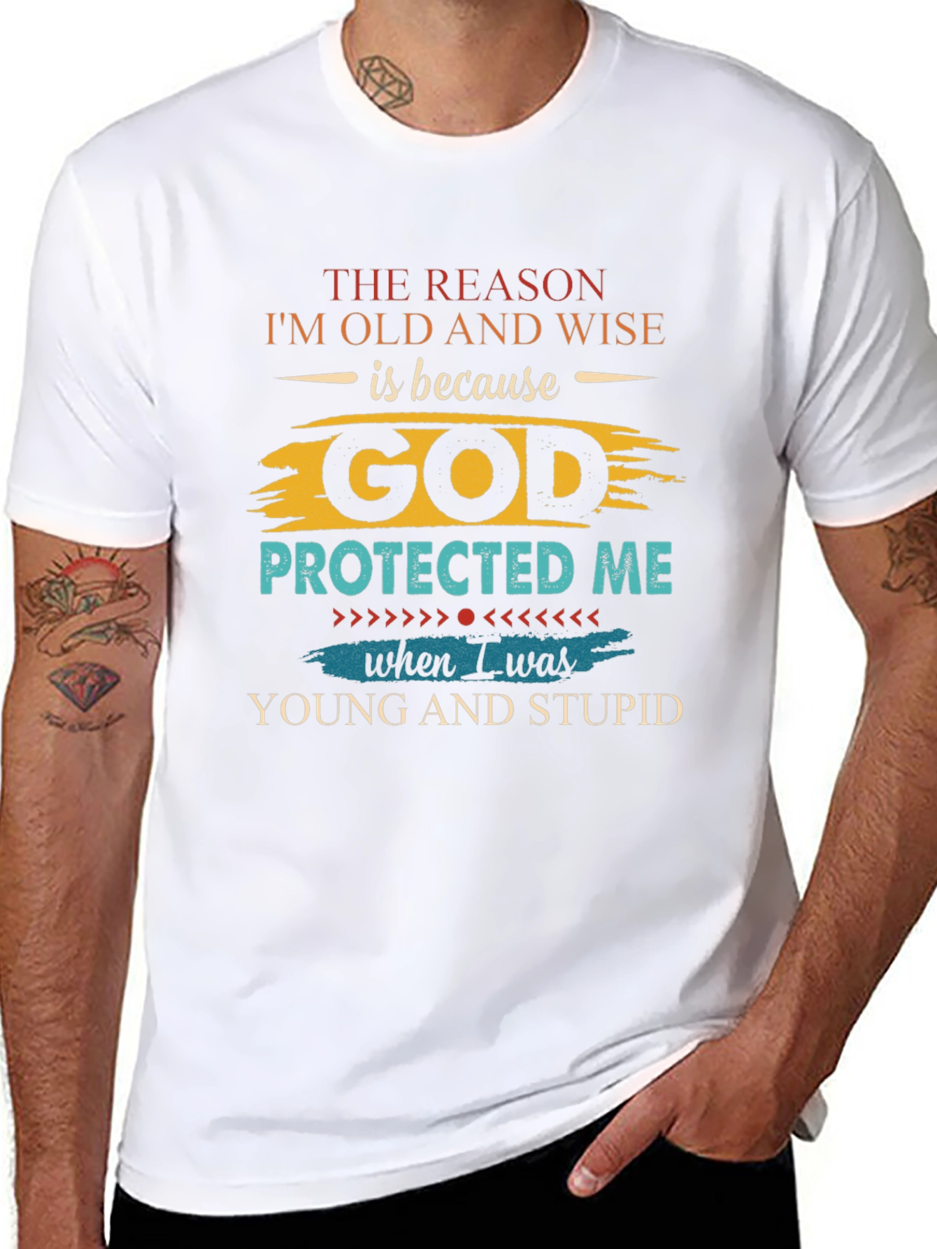 Black Old and Wise God Protected Me Black T-Shirt view 8