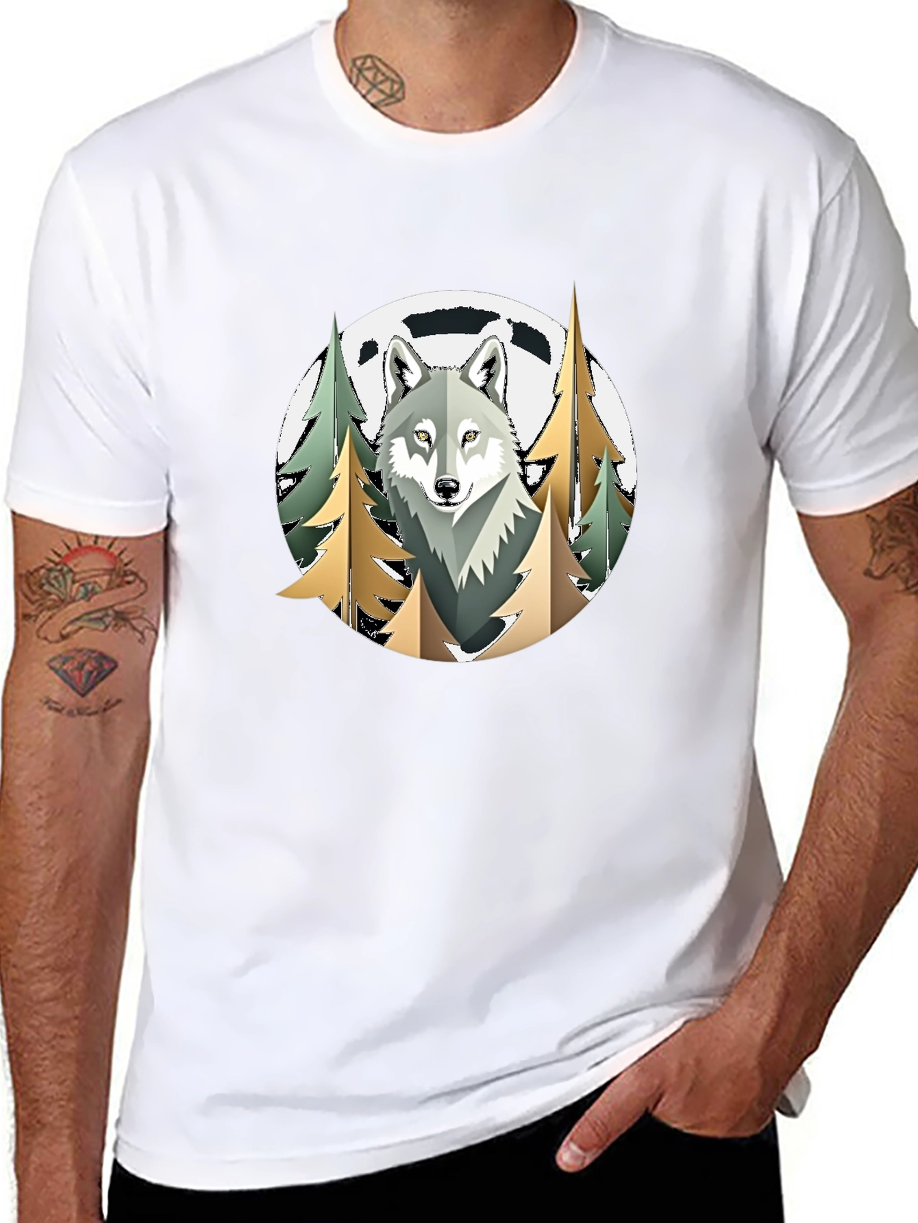 Black Wolf in the Woods Graphic T-Shirt view 8