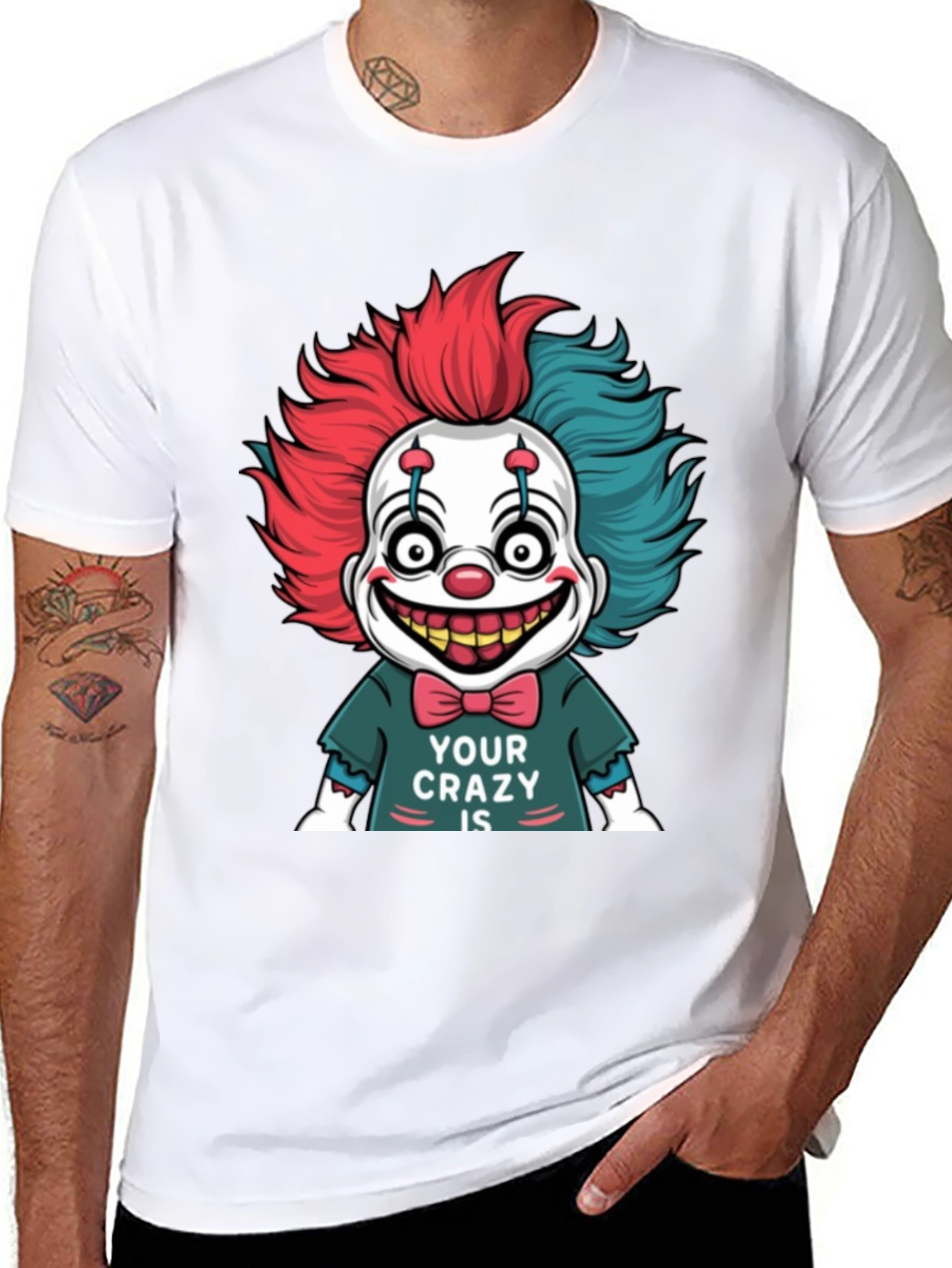Black Creepy Clown Graphic Tee - 'Your Crazy Is' Design view 8