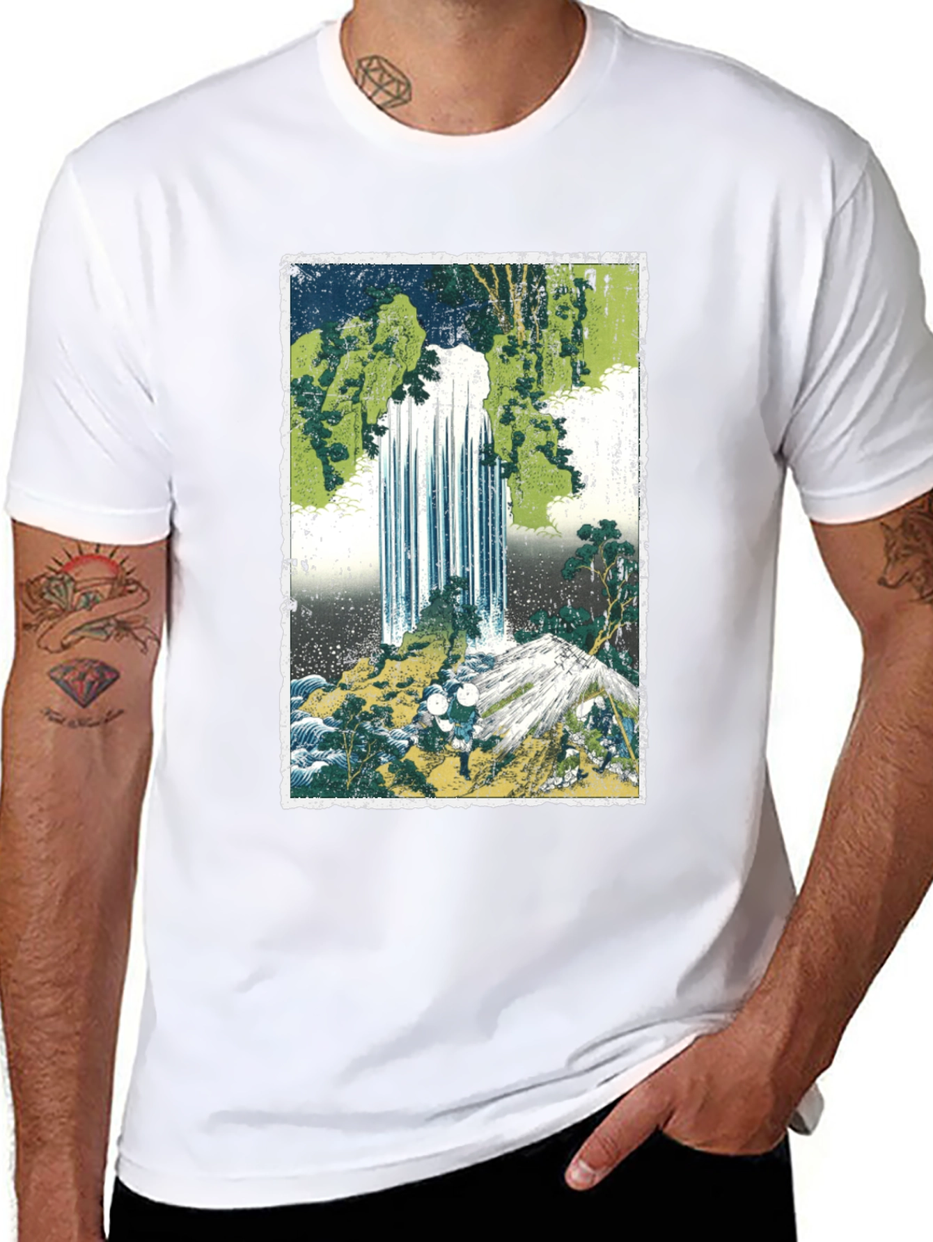 Black Waterfall Graphic Tee - Men's Black Cotton T-Shirt view 8