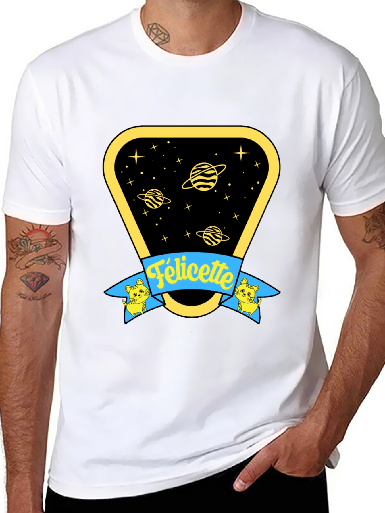 Black Felicette Cat Space T-Shirt - Unisex Cotton Tee view 8