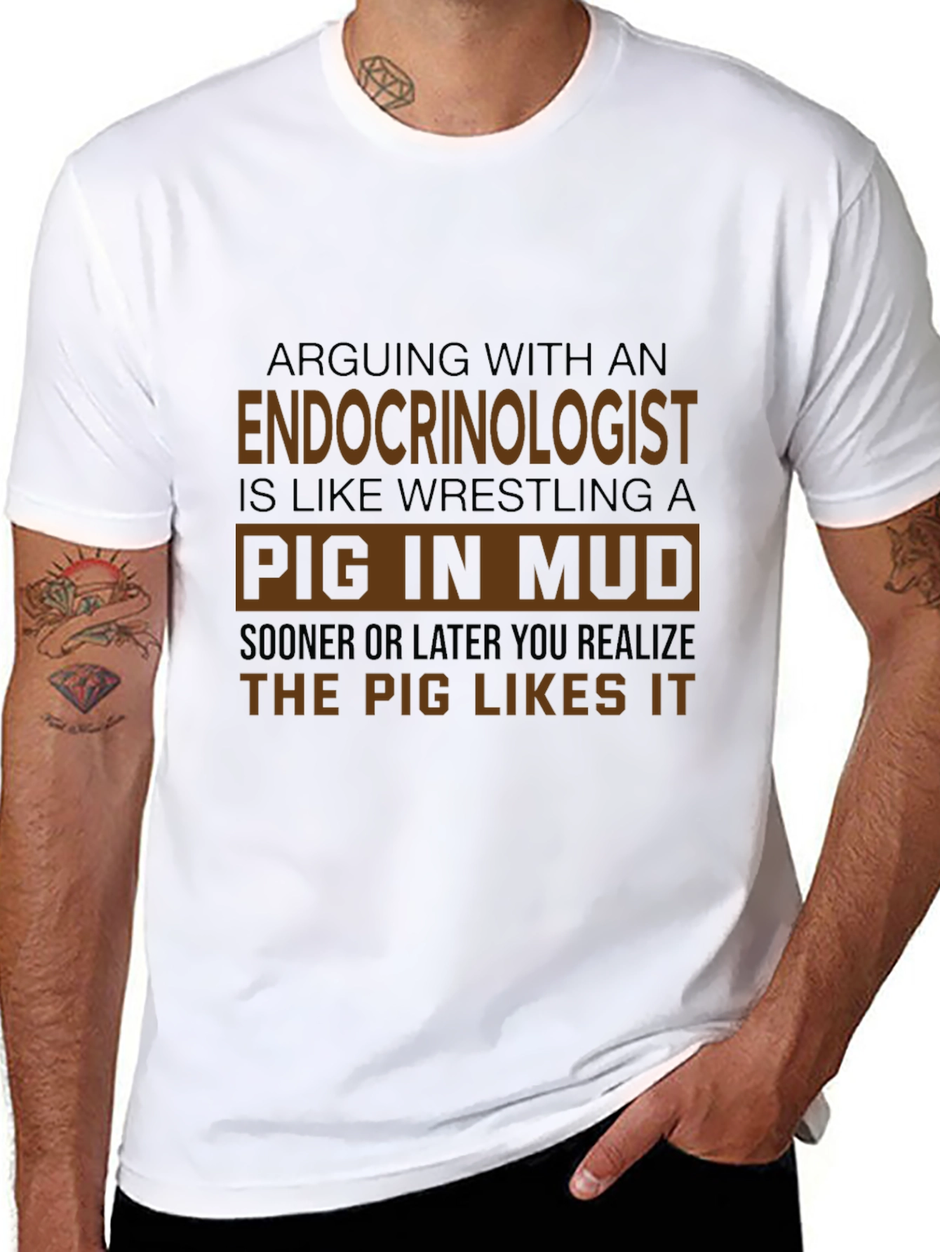 Black Endocrinologist Pig in Mud Graphic Tee view 8