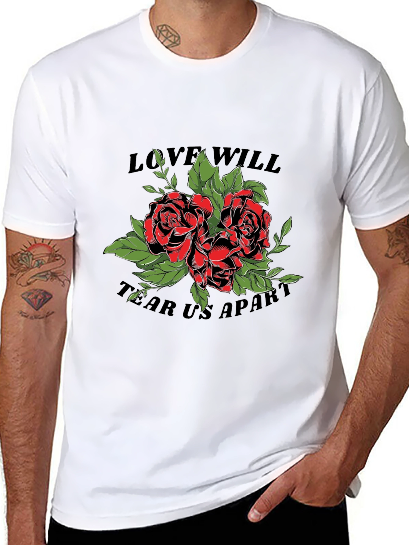 Black Love Will Tear Us Apart Rose Graphic T-Shirt view 8